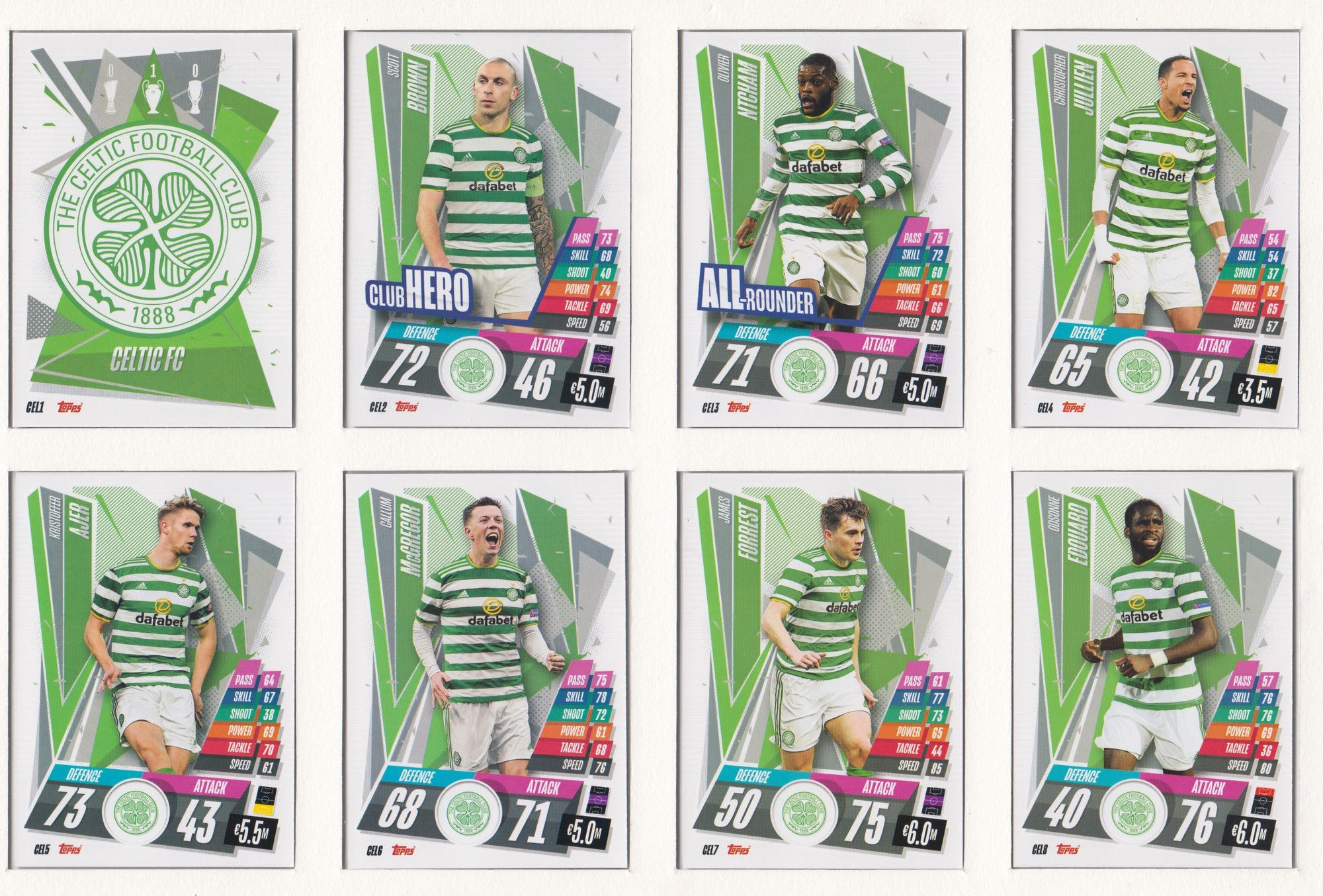 CELTIC FC KOMPLETT SETT MED TOPPS EUROPA LEAGUE 2020/21