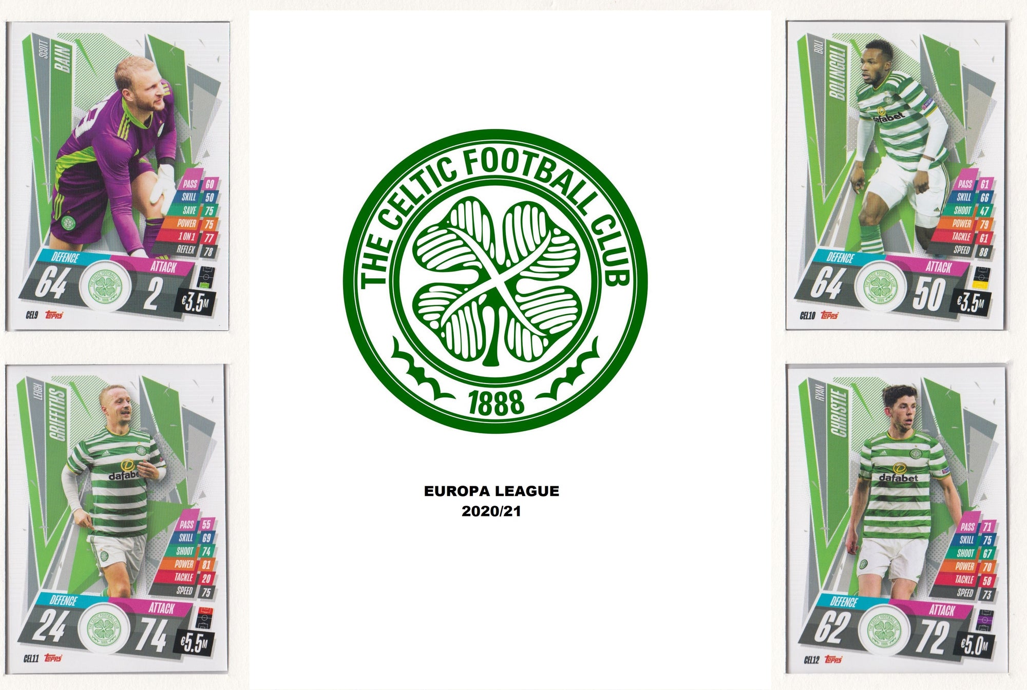 CELTIC FC KOMPLETT SETT MED TOPPS EUROPA LEAGUE 2020/21