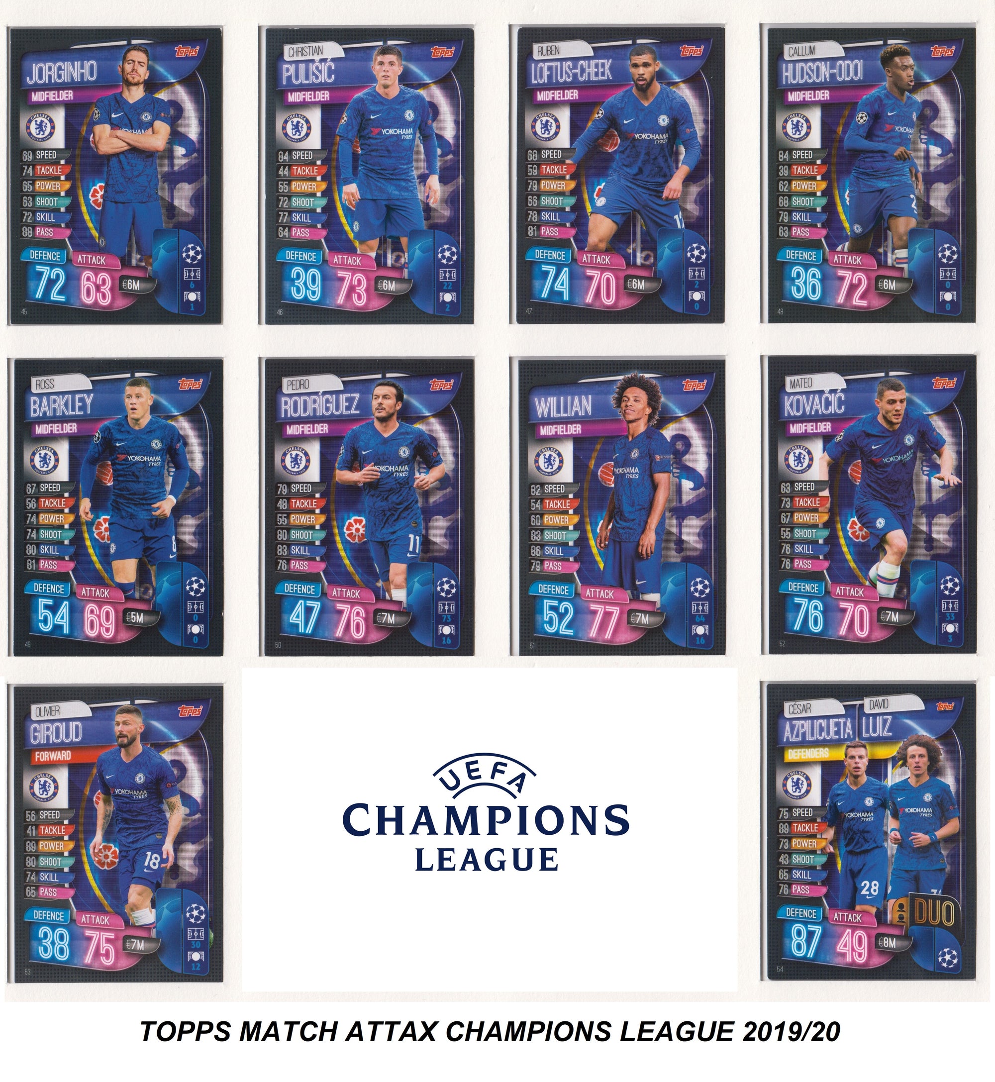 CHELSEA - KOMPLETT SETT MED TOPPS MATCH ATTAX CHAMPIONS LEAGUE 2019/20