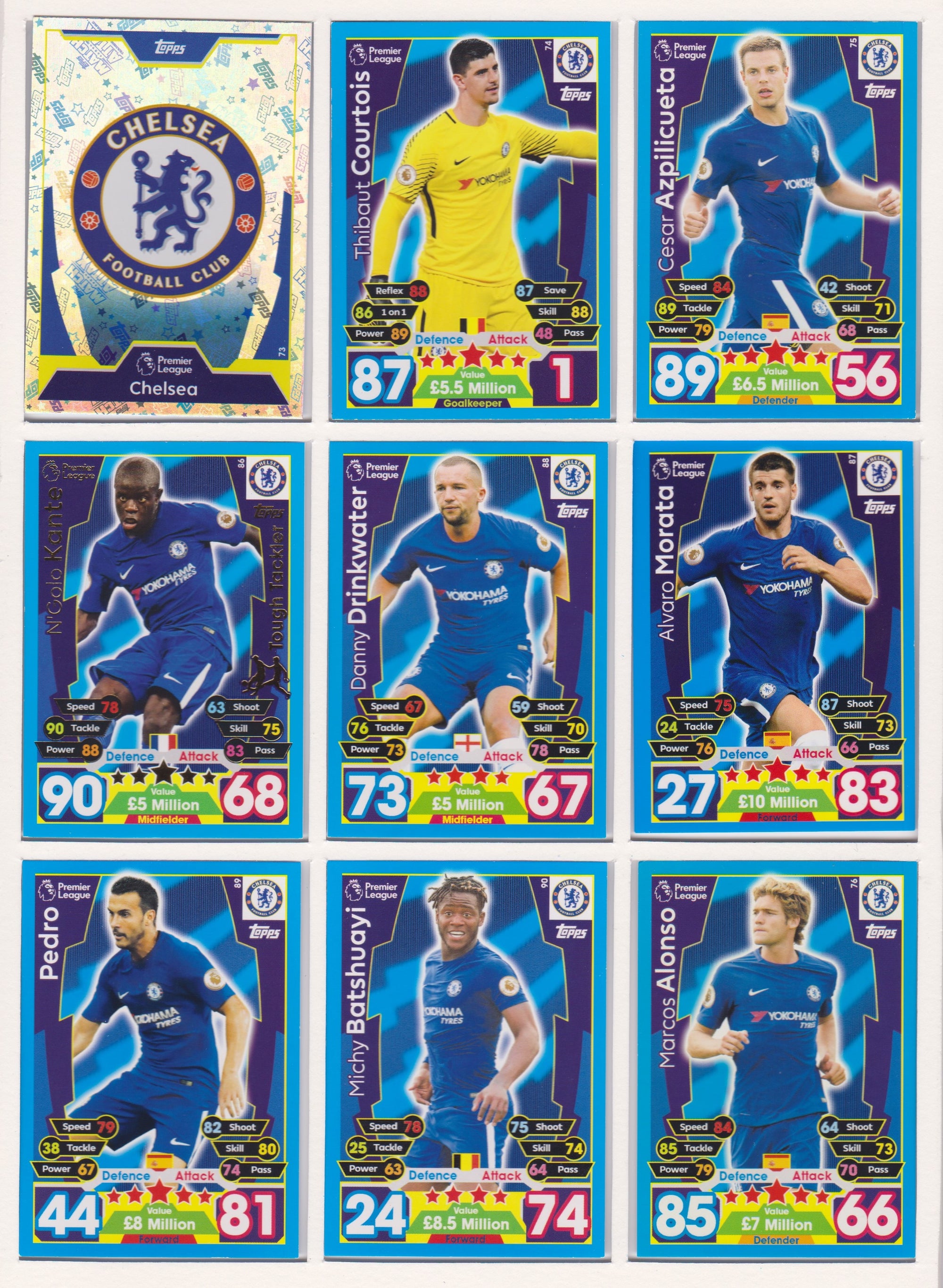 000. CHELSEA - KOMPLETT SETT MED TOPPS MATCH ATTAX PREMIER LEAGUE 2017/18