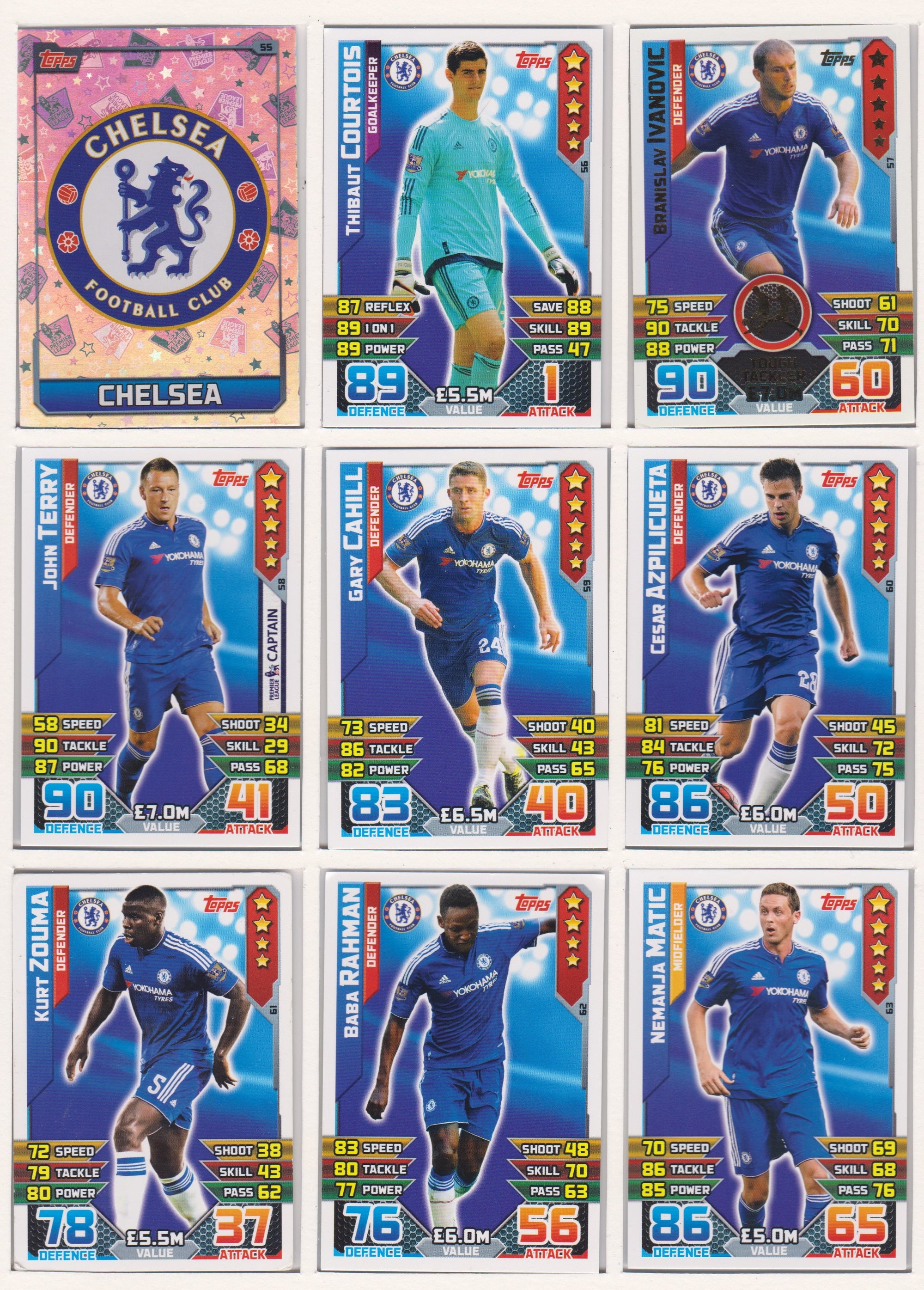 000. CHELSEA - KOMPLETT SETT MED TOPPS MATCH ATTAX PREMIER LEAGUE 2015/16