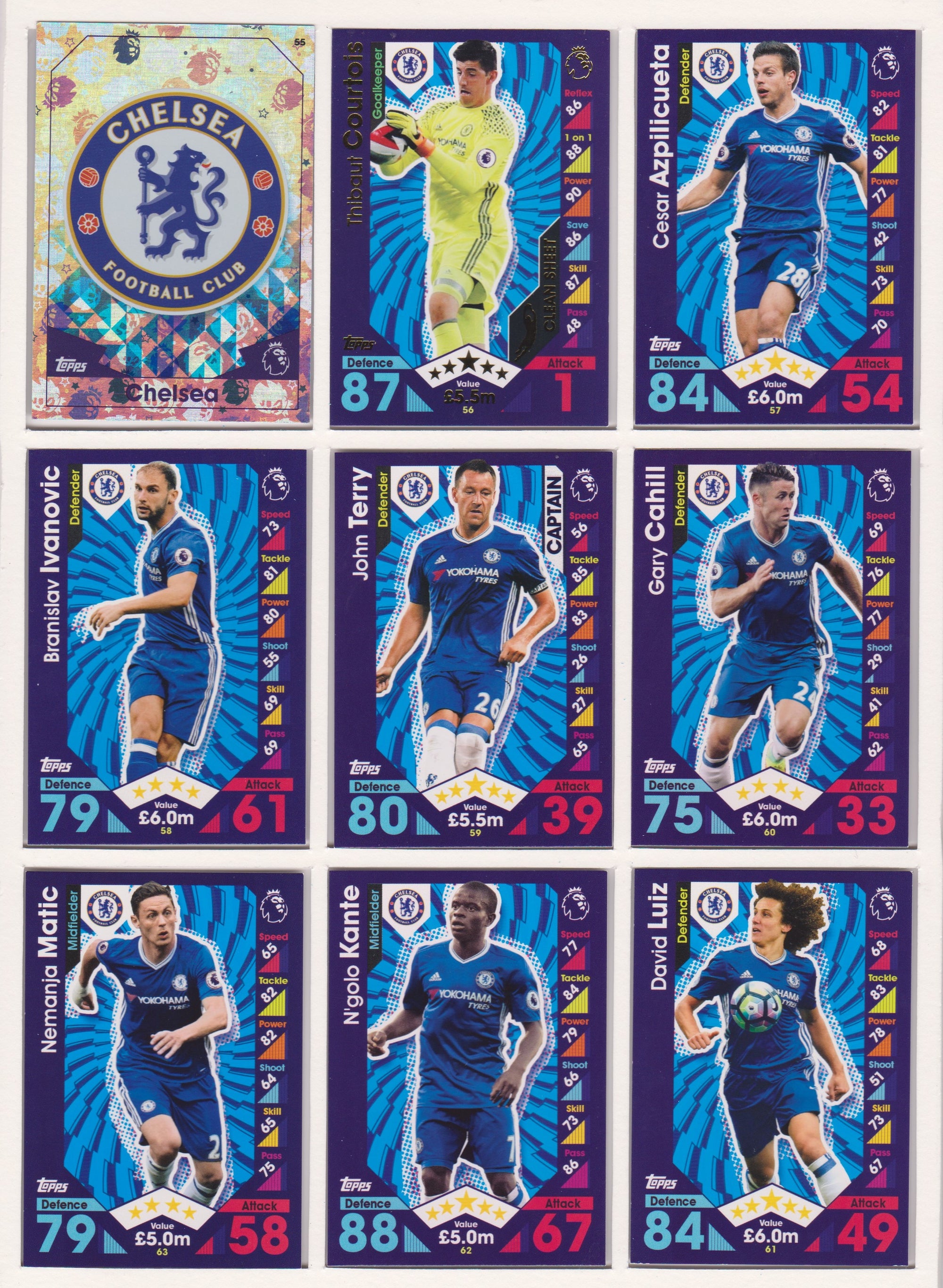 000. CHELSEA - KOMPLETT SETT MED TOPPS MATCH ATTAX PREMIER LEAGUE 2016/17