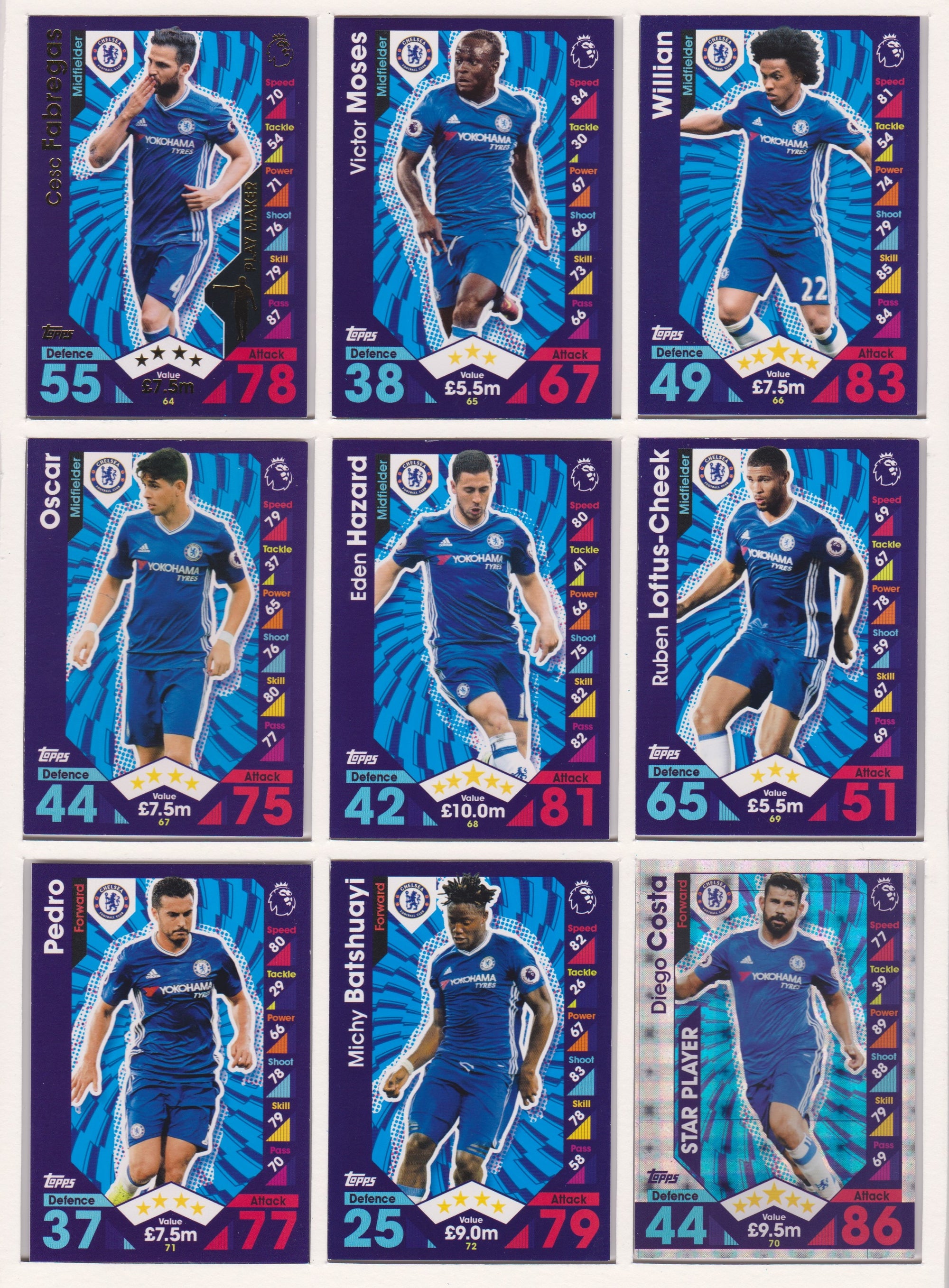 000. CHELSEA - KOMPLETT SETT MED TOPPS MATCH ATTAX PREMIER LEAGUE 2016/17