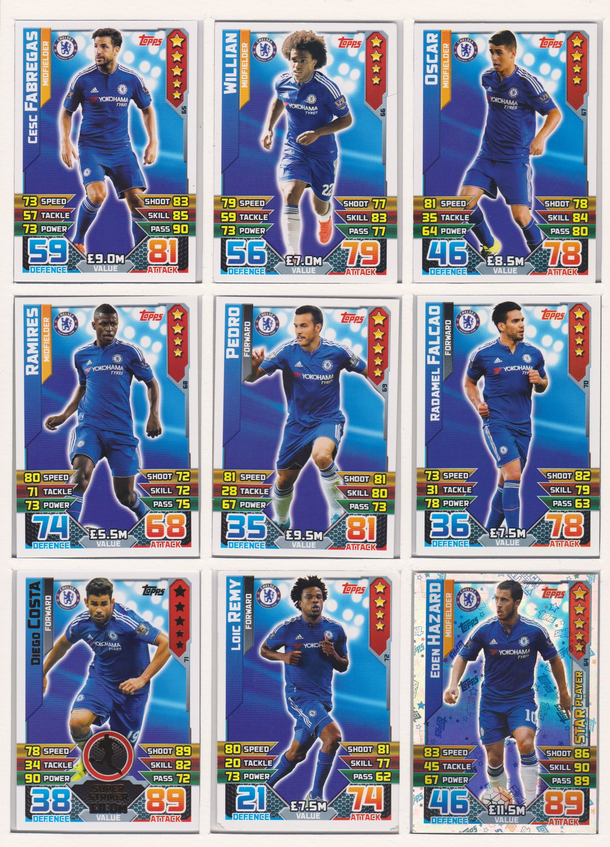 000. CHELSEA - KOMPLETT SETT MED TOPPS MATCH ATTAX PREMIER LEAGUE 2015/16