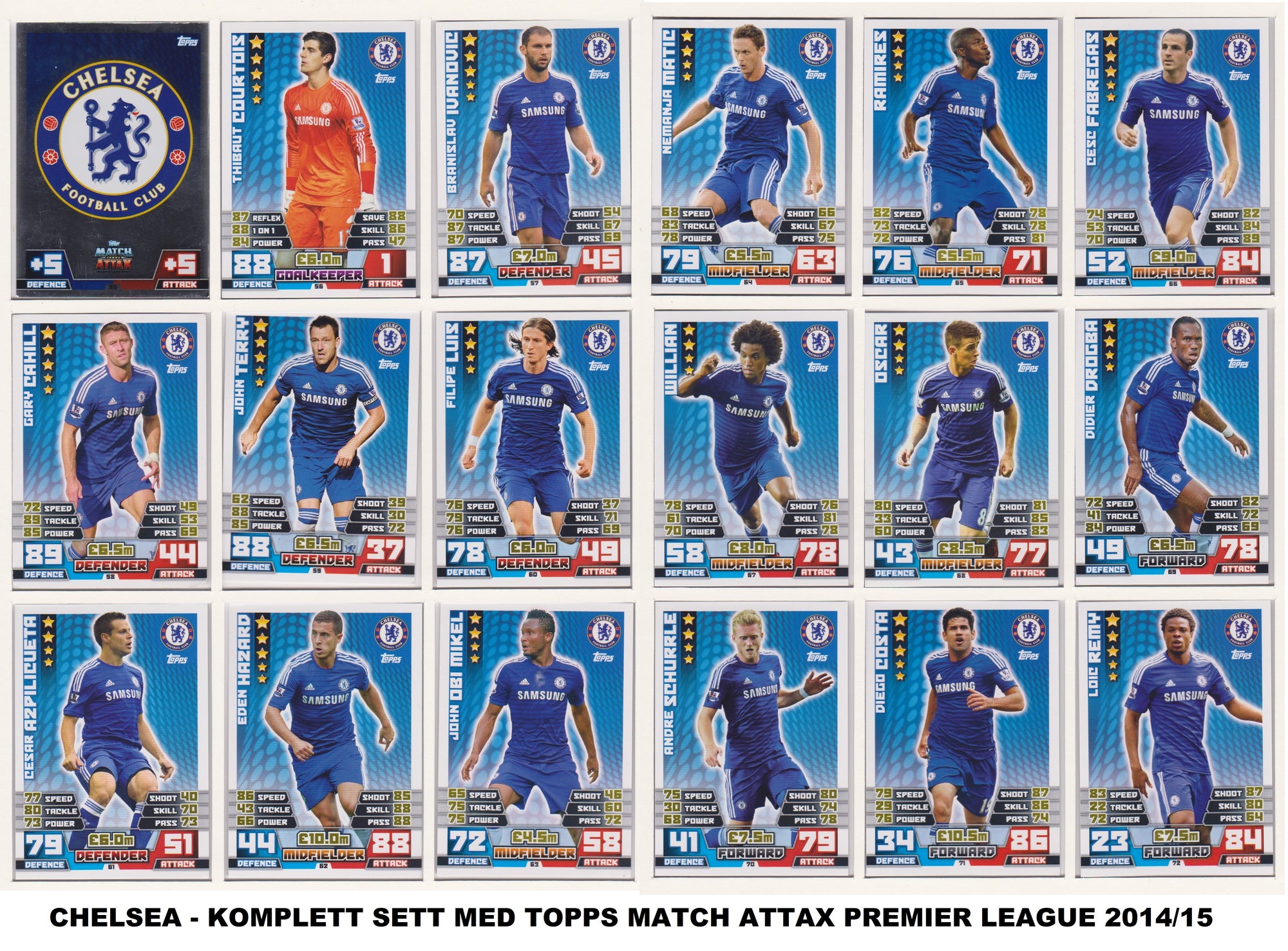 000. CHELSEA - KOMPLETT SETT MED TOPPS MATCH ATTAX PREMIER LEAGUE 2014/15