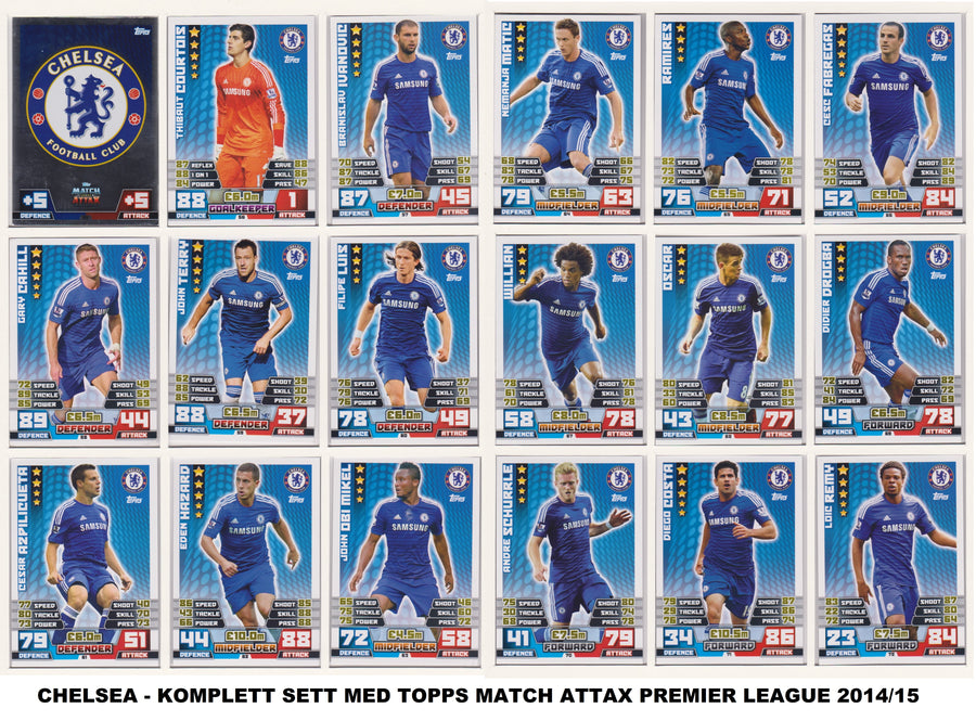 000. CHELSEA - KOMPLETT SETT MED TOPPS MATCH ATTAX PREMIER LEAGUE 2014/15