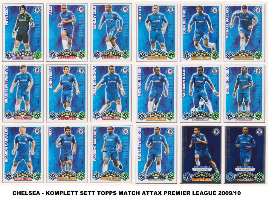 000. CHELSEA - KOMPLETT SETT MED TOPPS MATCH ATTAX PREMIER LEAGUE 2009/10