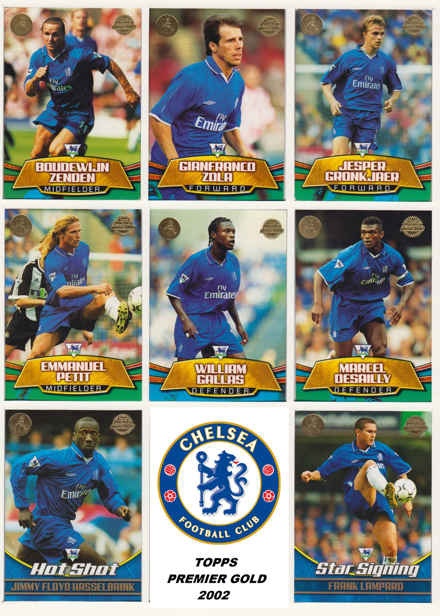 000. CHELSEA - KOMPLETT SETT MED FOTBALLKORT TOPPS PREMIER GOLD 2002