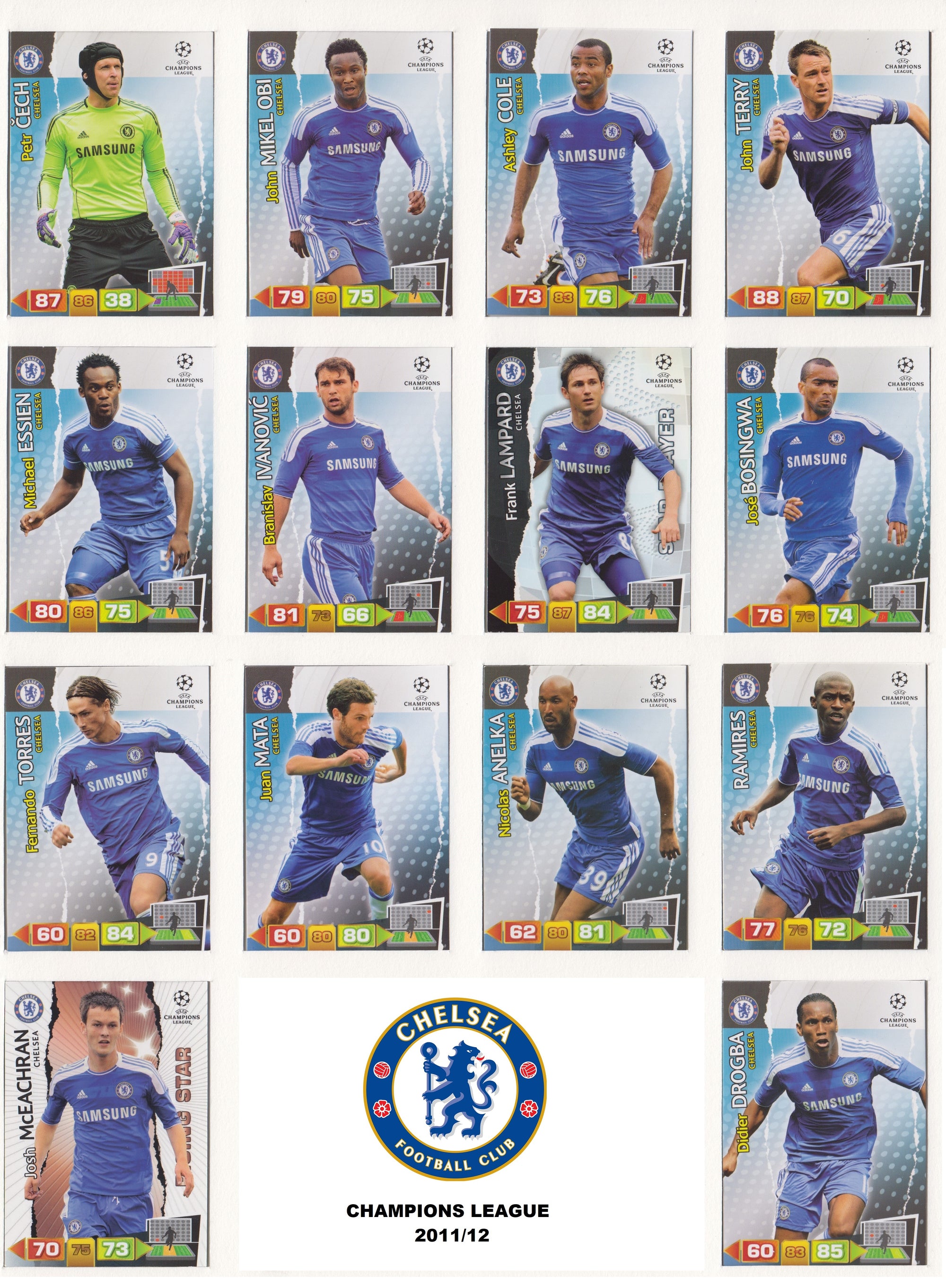 000. CHELSEA KOMPLETT SETT - CHAMPIONS LEAGUE 2011/12 - WINNERS