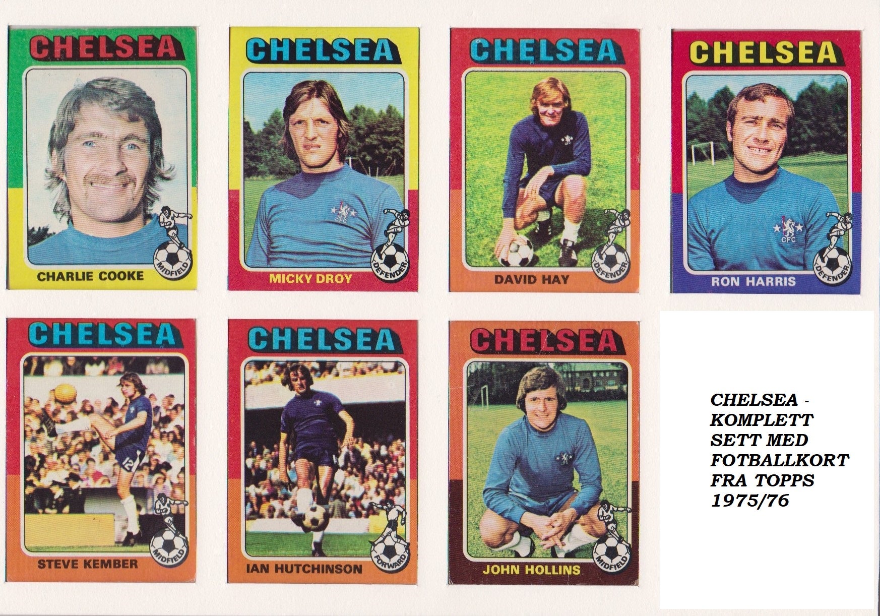 CHELSEA - KOMPLETT SETT MED FOTBALLKORT FRA TOPPS 1975/76