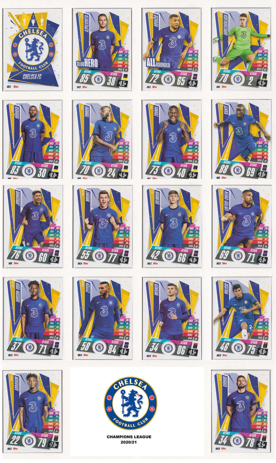CHELSEA KOMPLETT SETT MED TOPPS CHAMPIONS LEAGUE 2020/21