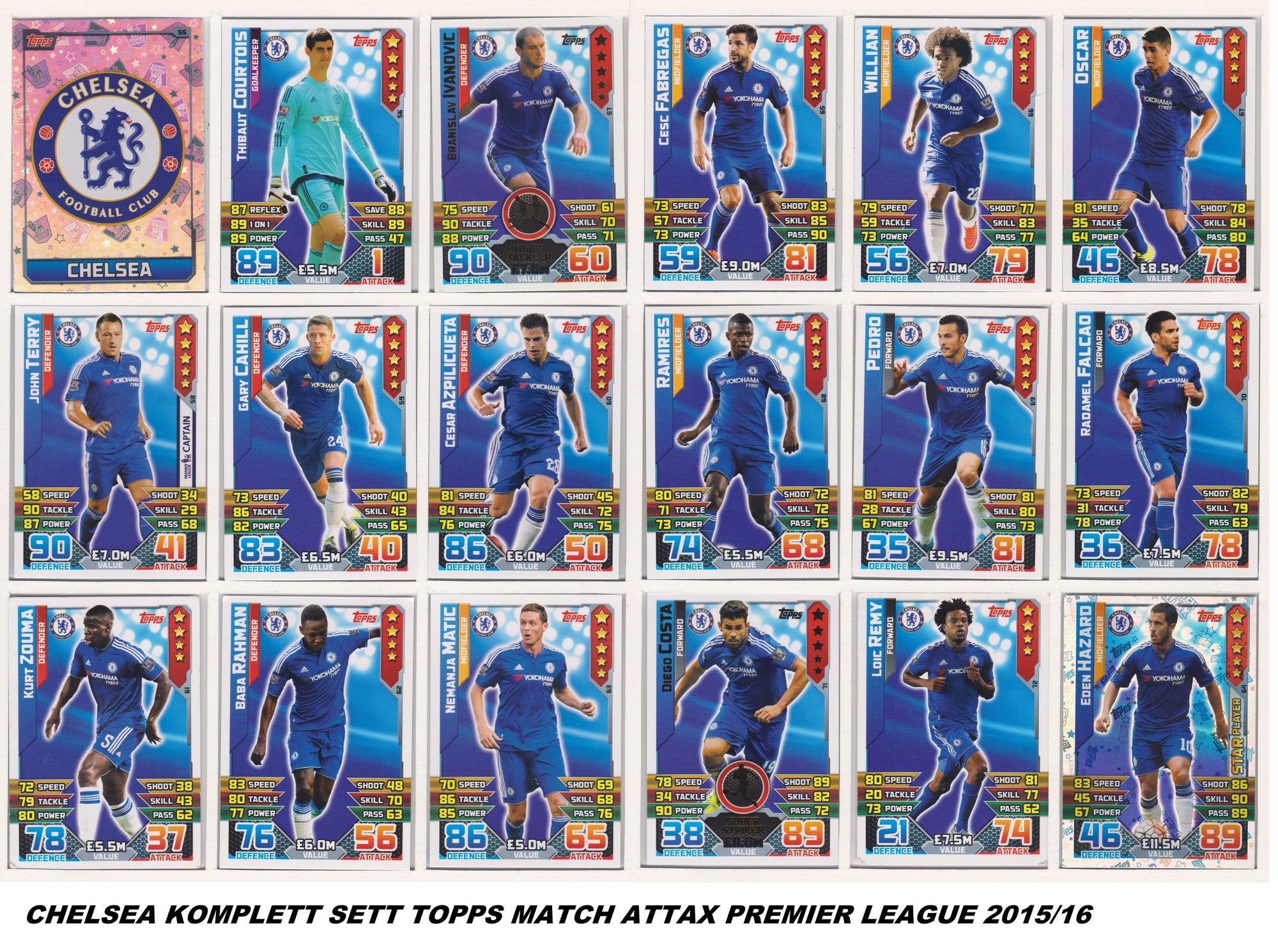 000. CHELSEA - KOMPLETT SETT MED TOPPS MATCH ATTAX PREMIER LEAGUE 2015/16