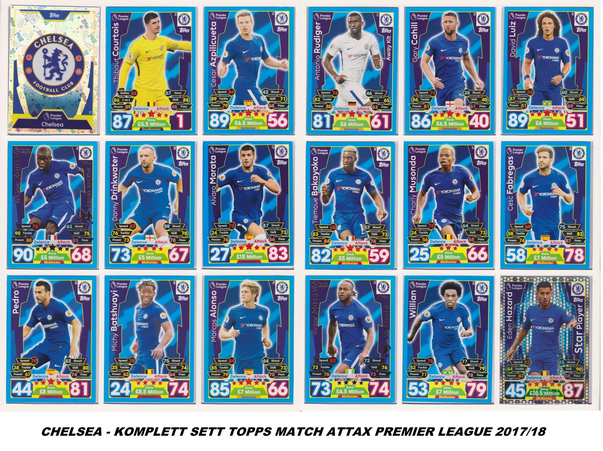 000. CHELSEA - KOMPLETT SETT MED TOPPS MATCH ATTAX PREMIER LEAGUE 2017/18