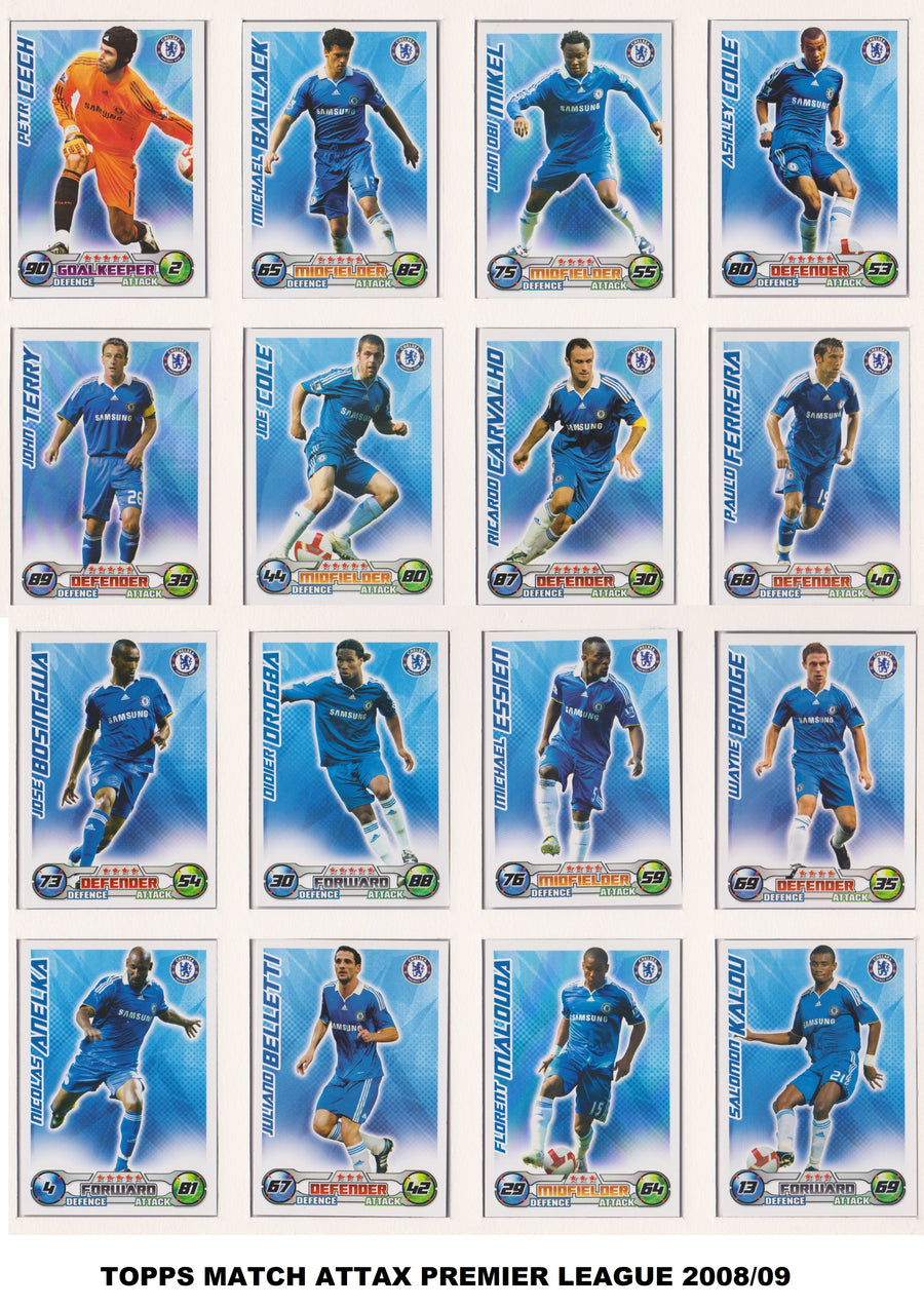 000. CHELSEA - KOMPLETT SETT MED FOTBALLKORT FRA MATCH ATTAX 2008/09