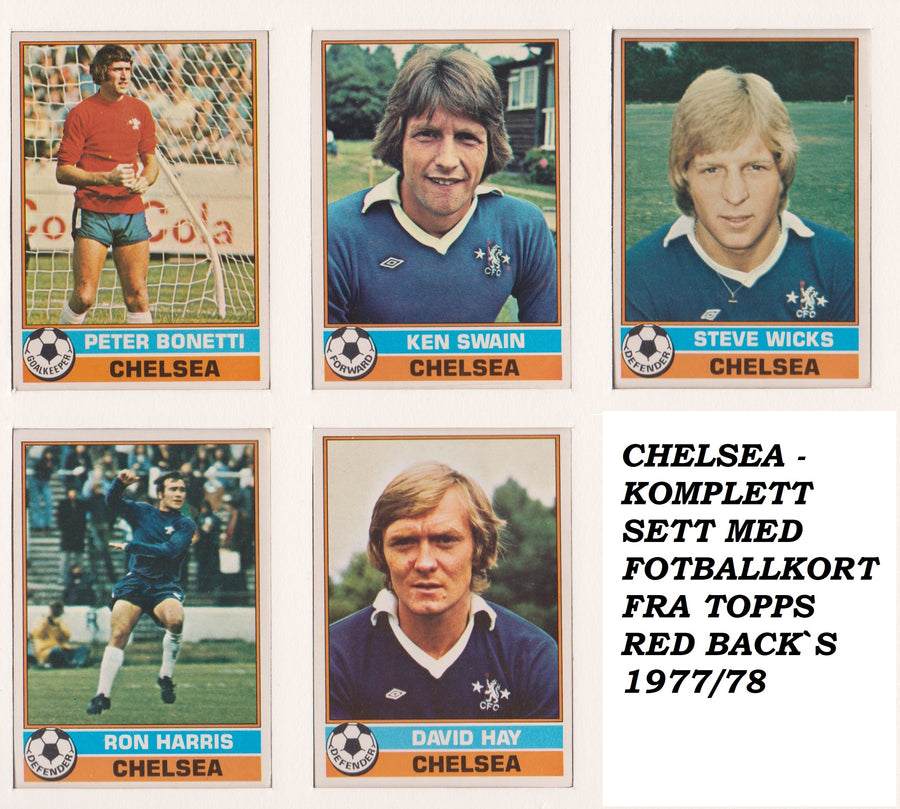 000. CHELSEA - KOMPLETT SETT MED FOTBALLKORT FRA TOPPS 1977/78