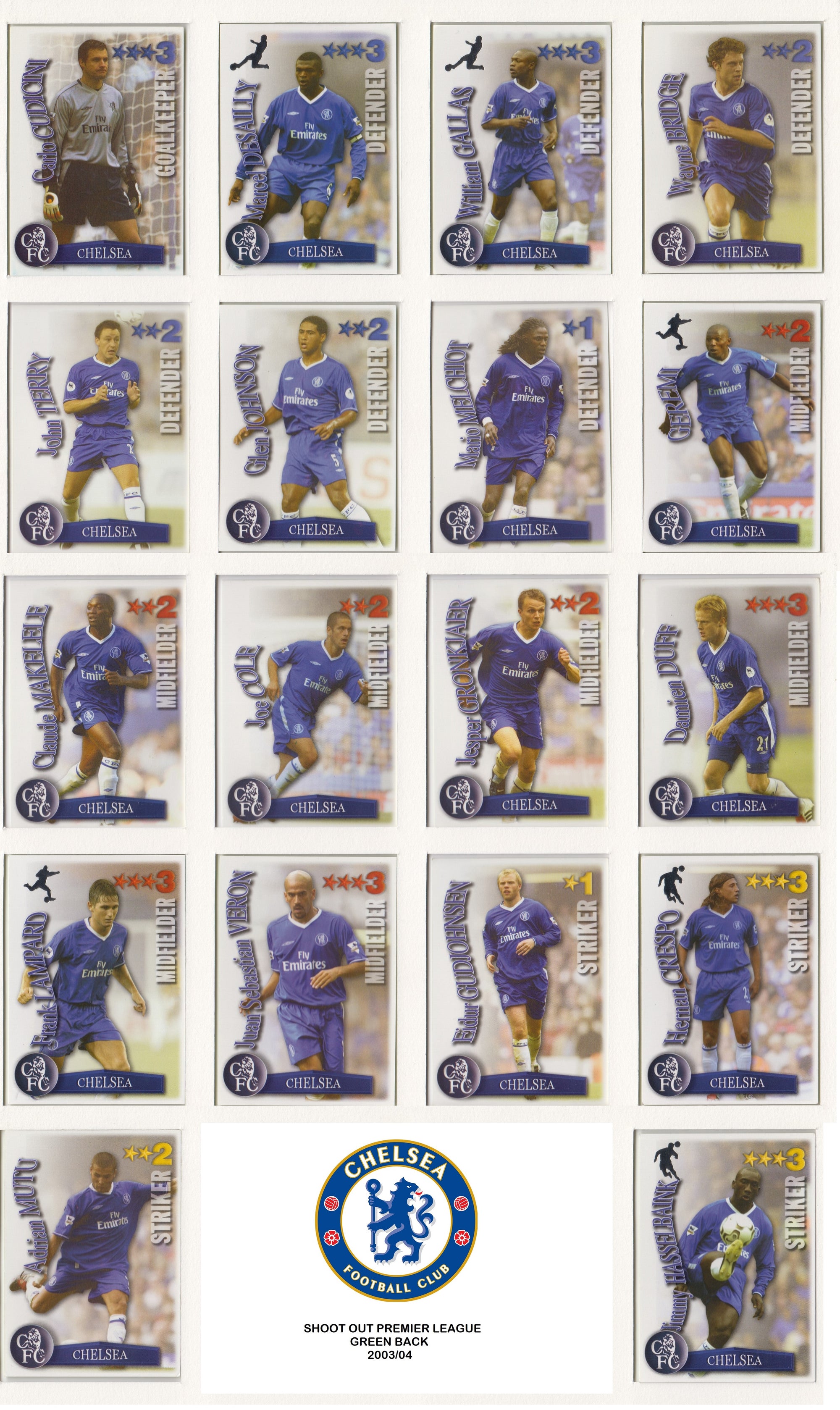 000. CHELSEA - KOMPLETT SETT MED SHOOT OUT PREMIER LEAGUE 2003/04