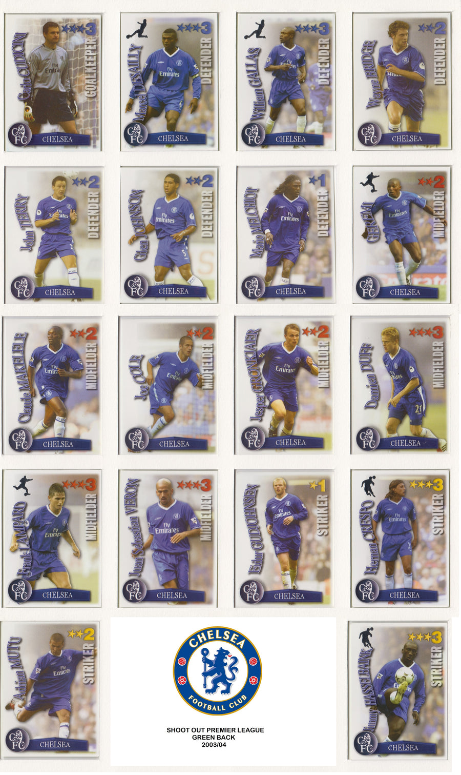000. CHELSEA - KOMPLETT SETT MED SHOOT OUT PREMIER LEAGUE 2003/04