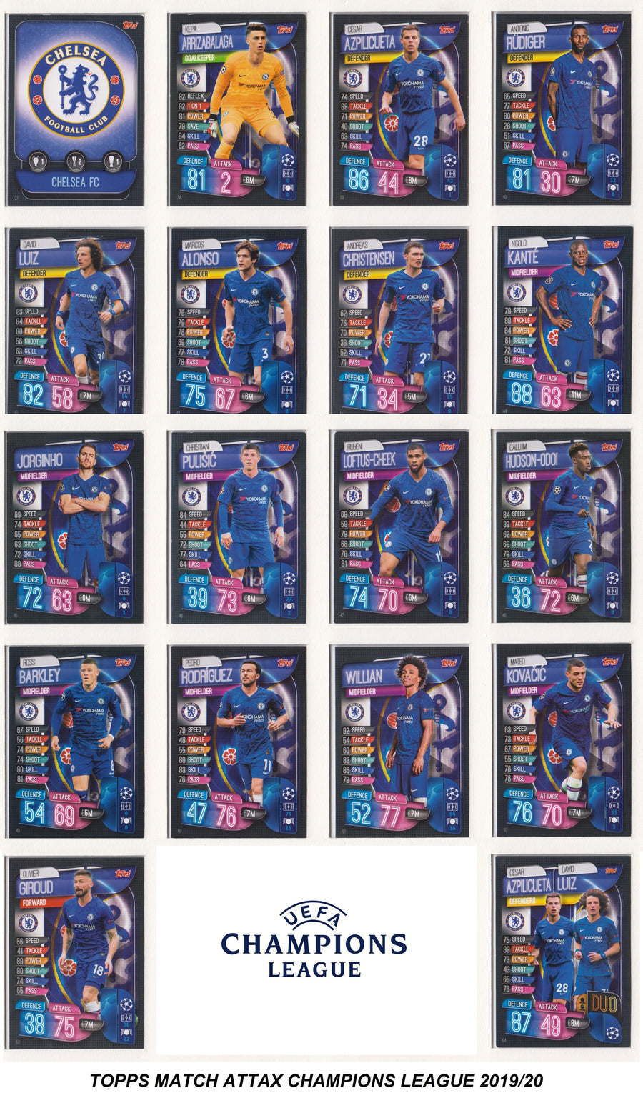 CHELSEA - KOMPLETT SETT MED TOPPS MATCH ATTAX CHAMPIONS LEAGUE 2019/20