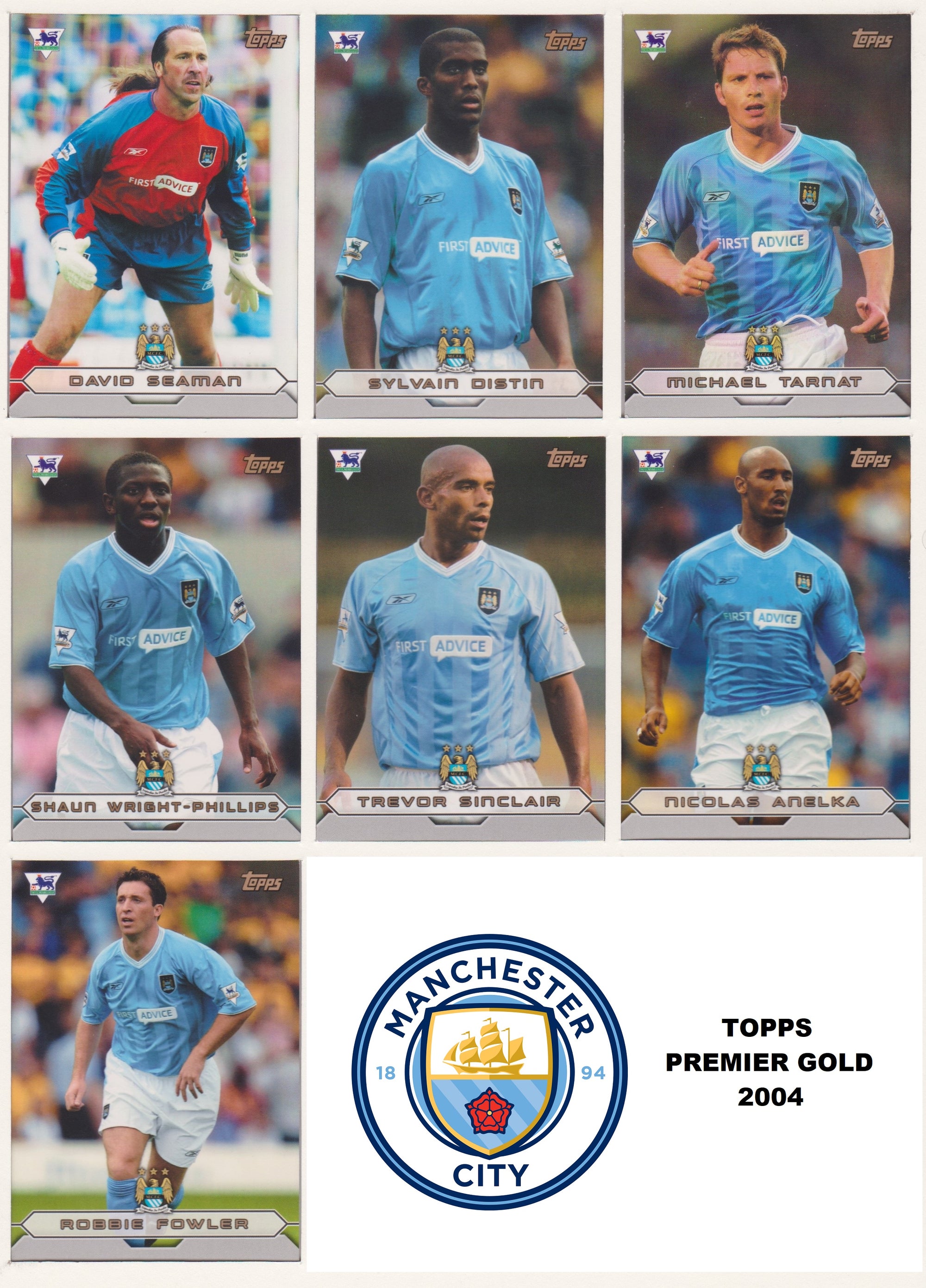 000. MANCHESTER CITY - KOMPLETT SETT MED FOTBALLKORT TOPPS PREMIER GOLD 2004