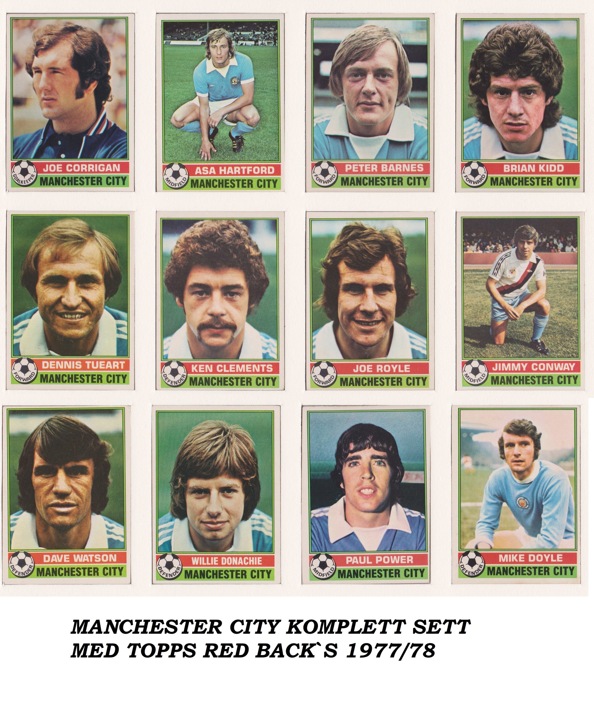 000. MANCHESTER CITY - KOMPLETT SETT MED FOTBALLKORT FRA TOPPS 1977/78