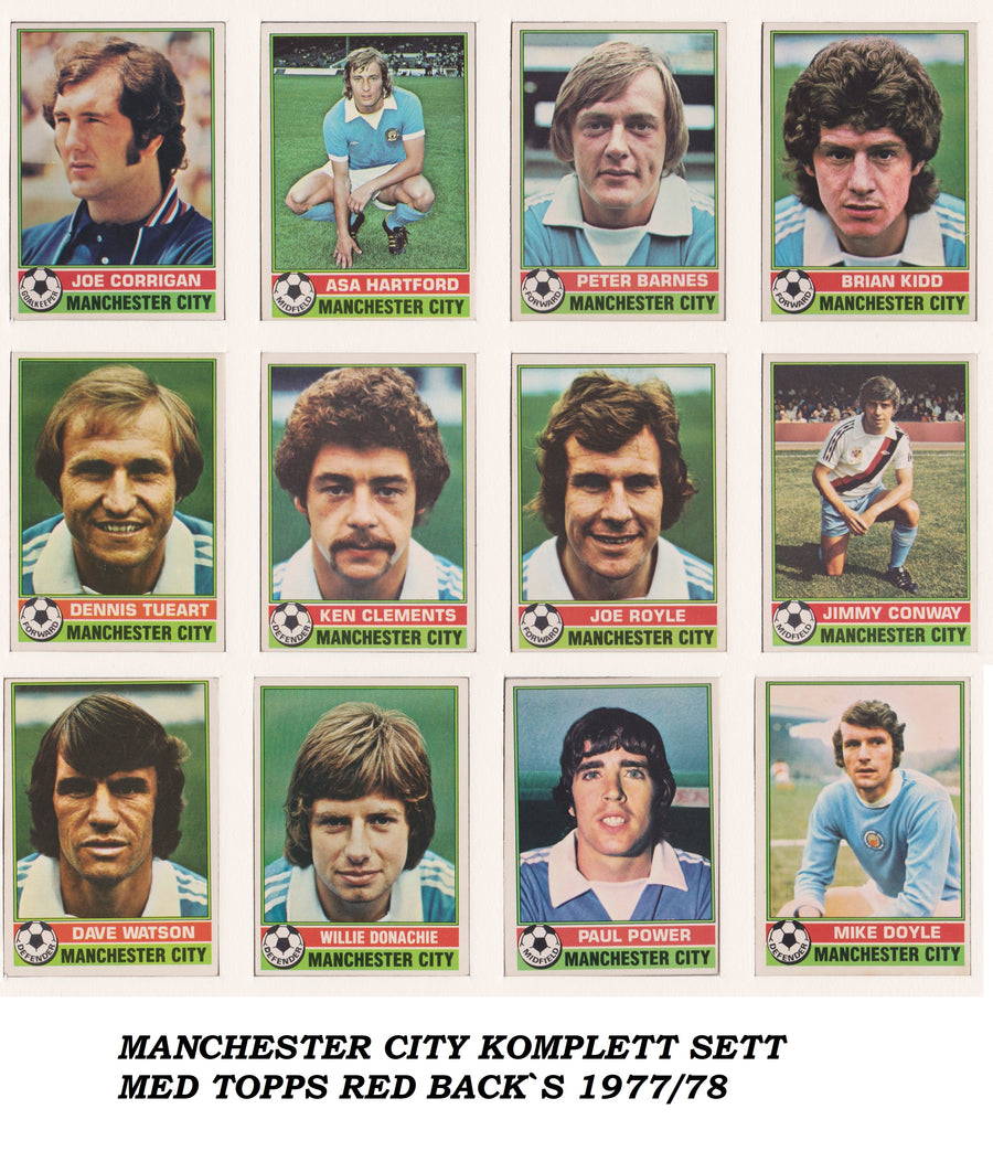 000. MANCHESTER CITY - KOMPLETT SETT MED FOTBALLKORT FRA TOPPS 1977/78