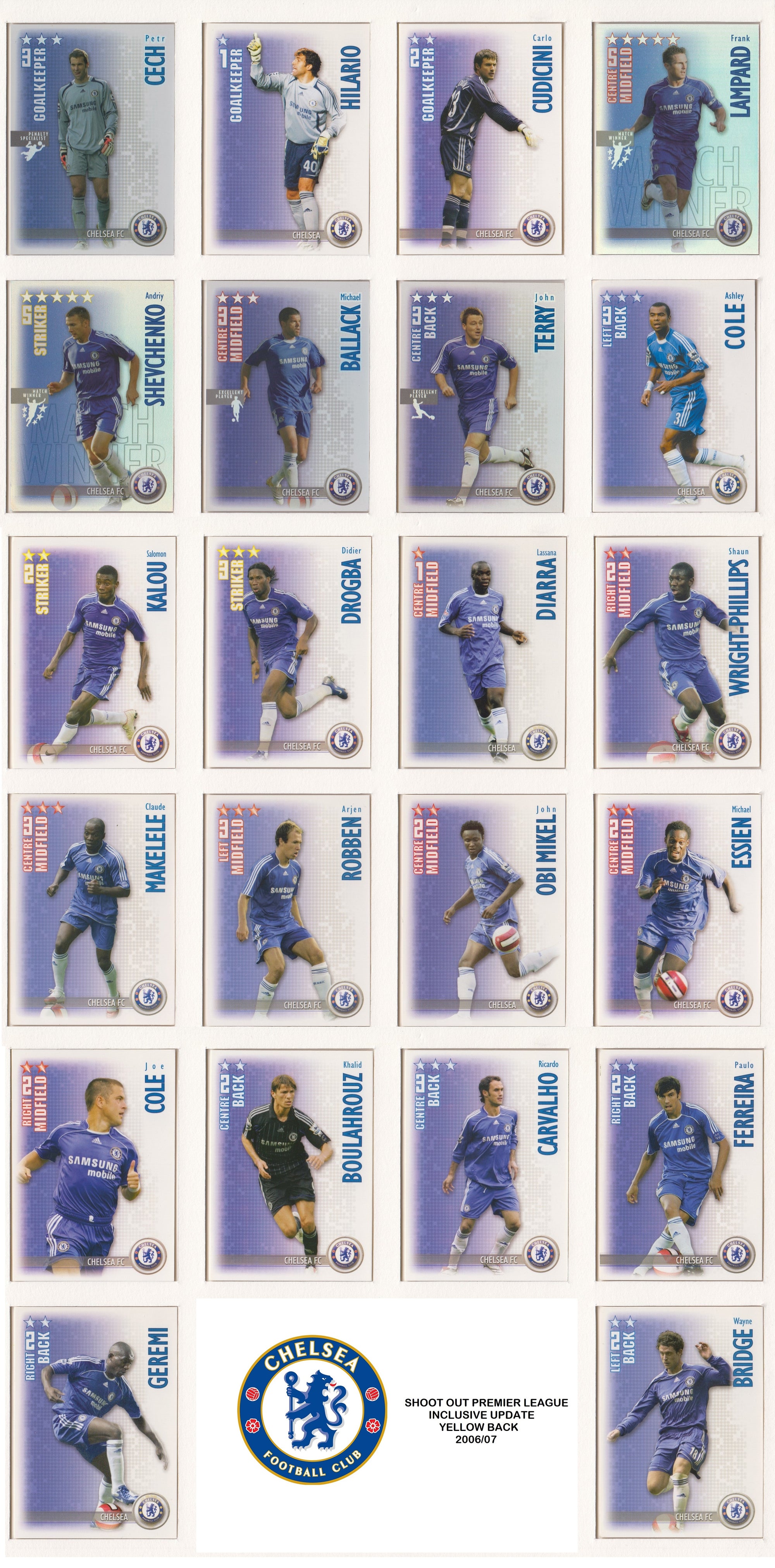 000. CHELSEA - KOMPLETT SETT MED SHOOT OUT PREMIER LEAGUE 2006/07 - INCL UPDATE