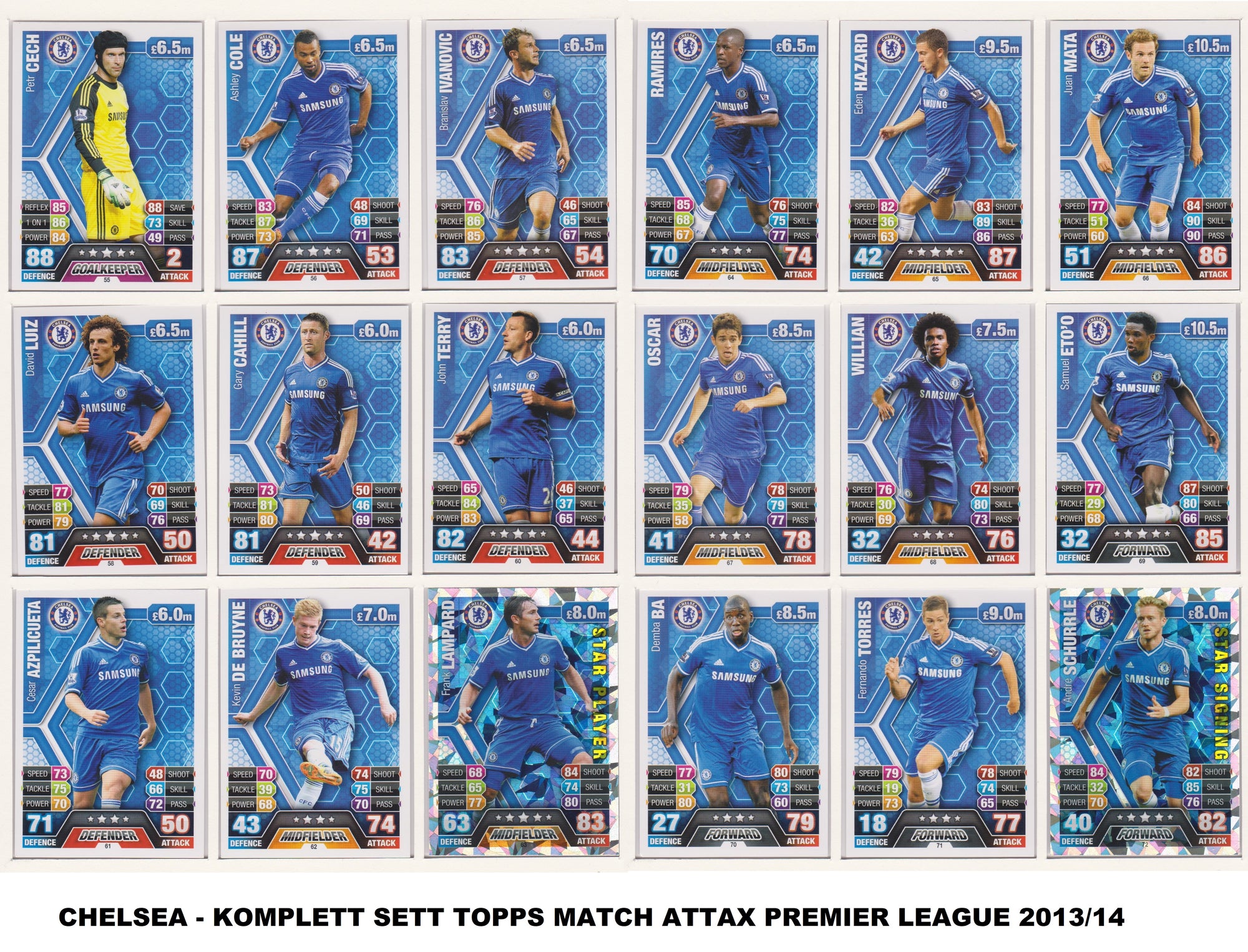 000. CHELSEA - KOMPLETT SETT MED TOPPS MATCH ATTAX PREMIER LEAGUE 2013/14