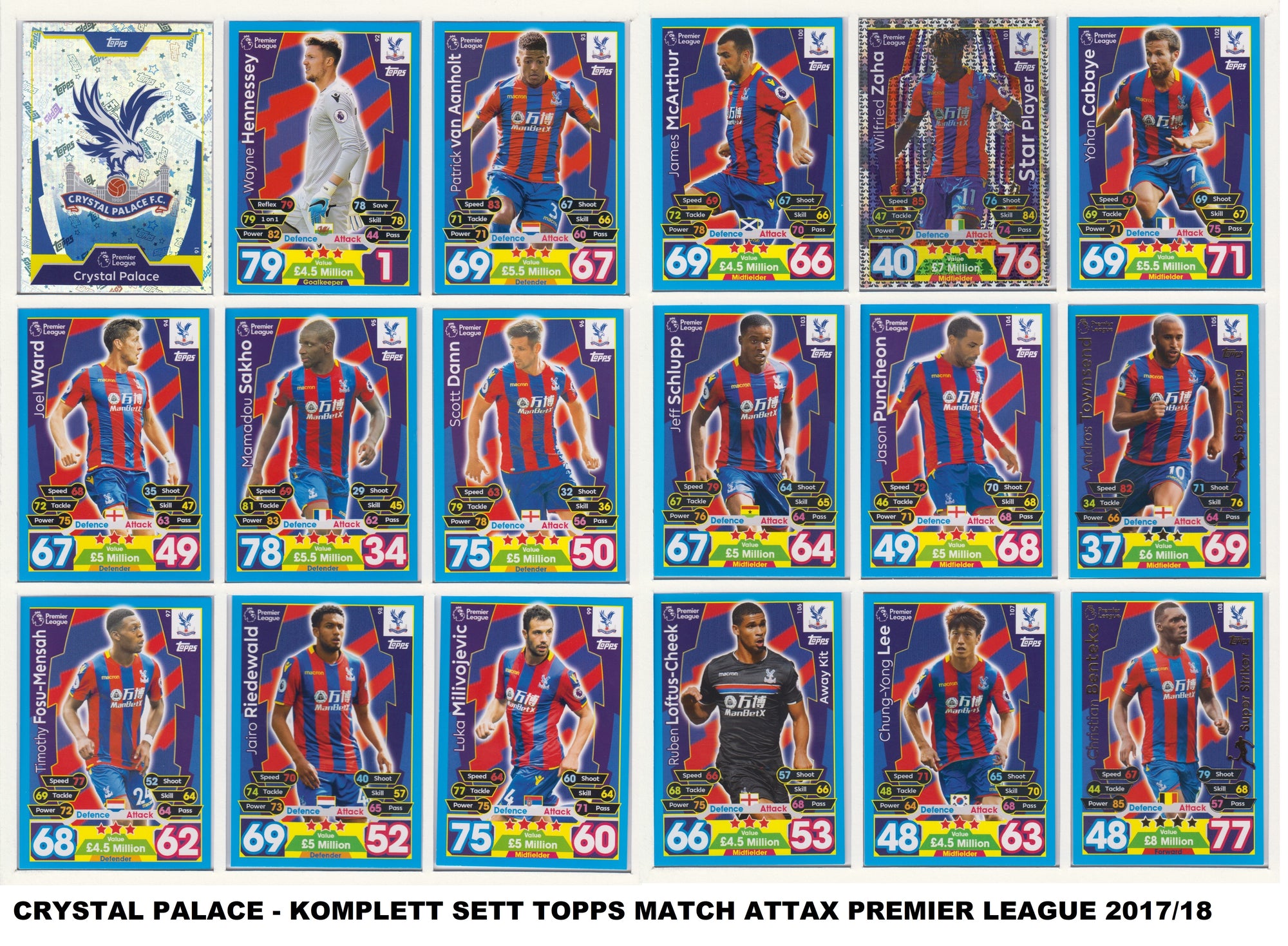 000. CRYSTAL PALACE - KOMPLETT SETT MED TOPPS MATCH ATTAX PREMIER LEAGUE 2017/18