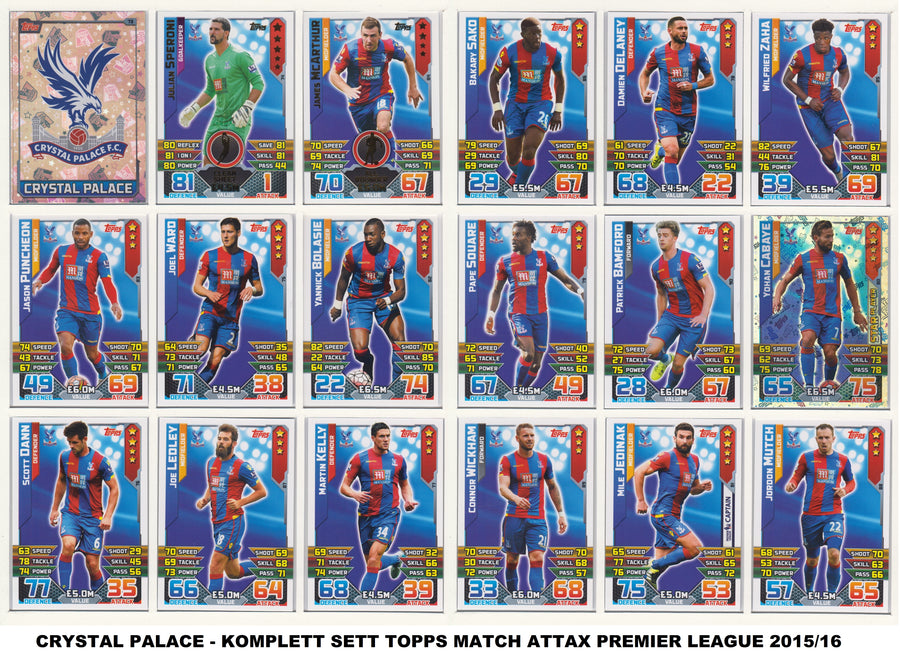 000. CRYSTAL PALACE - KOMPLETT SETT MED TOPPS MATCH ATTAX PREMIER LEAGUE 2015/16