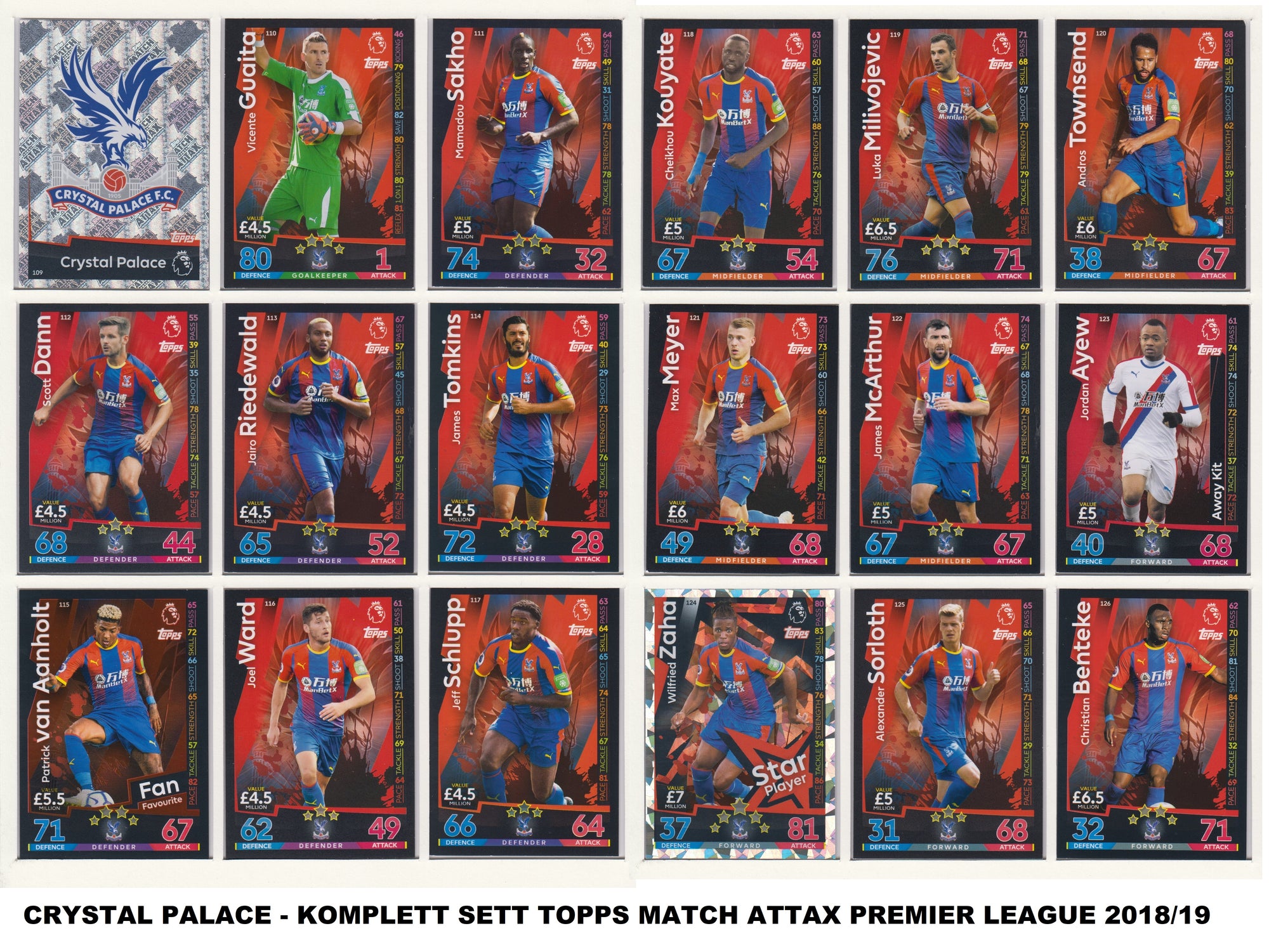 000. CRYSTAL PALACE - KOMPLETT SETT TOPPS MATCH ATTAX PREMIER LEAGUE 2018/19