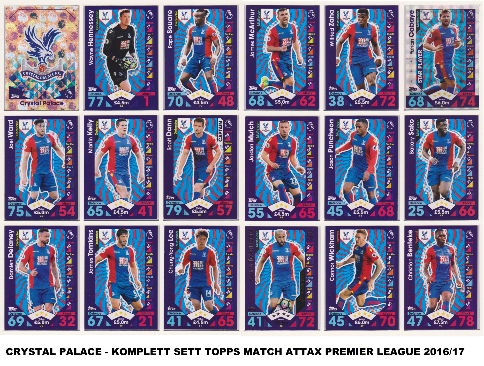 000. CRYSTAL PALACE - KOMPLETT SETT MED TOPPS MATCH ATTAX PREMIER LEAGUE 2016/17