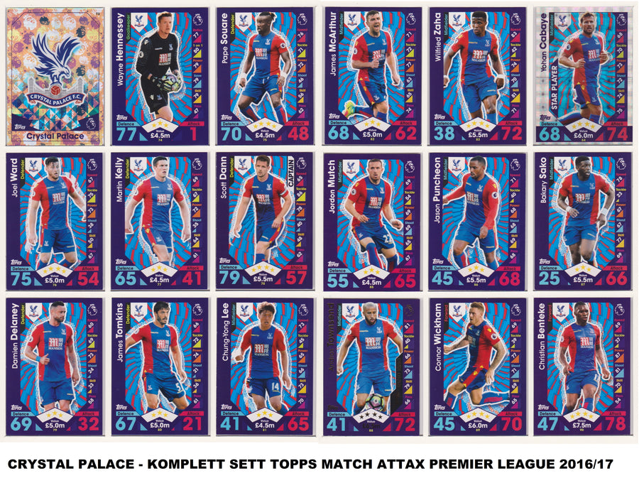 000. CRYSTAL PALACE - KOMPLETT SETT MED TOPPS MATCH ATTAX PREMIER LEAGUE 2016/17