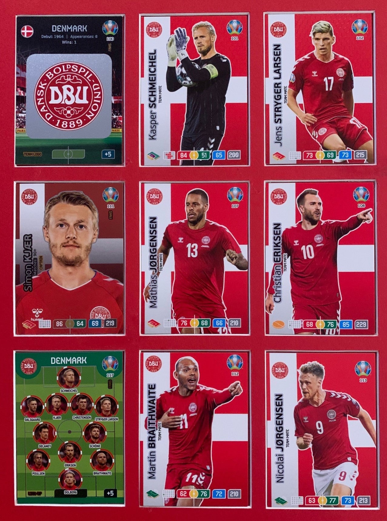 000. DENMARK - KOMPLETT SETT MED 18 KORT - PANINI EURO 2020