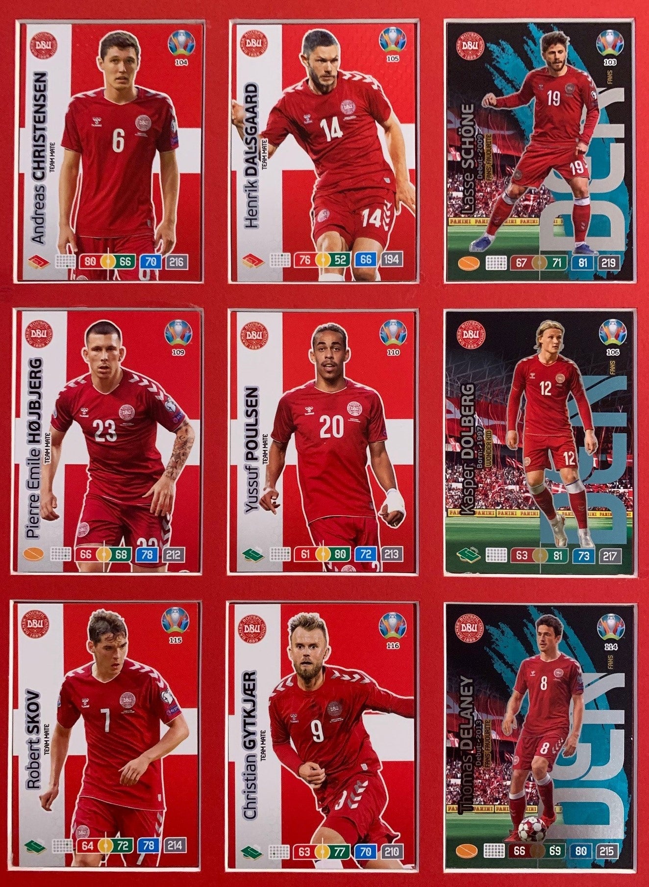 000. DENMARK - KOMPLETT SETT MED 18 KORT - PANINI EURO 2020