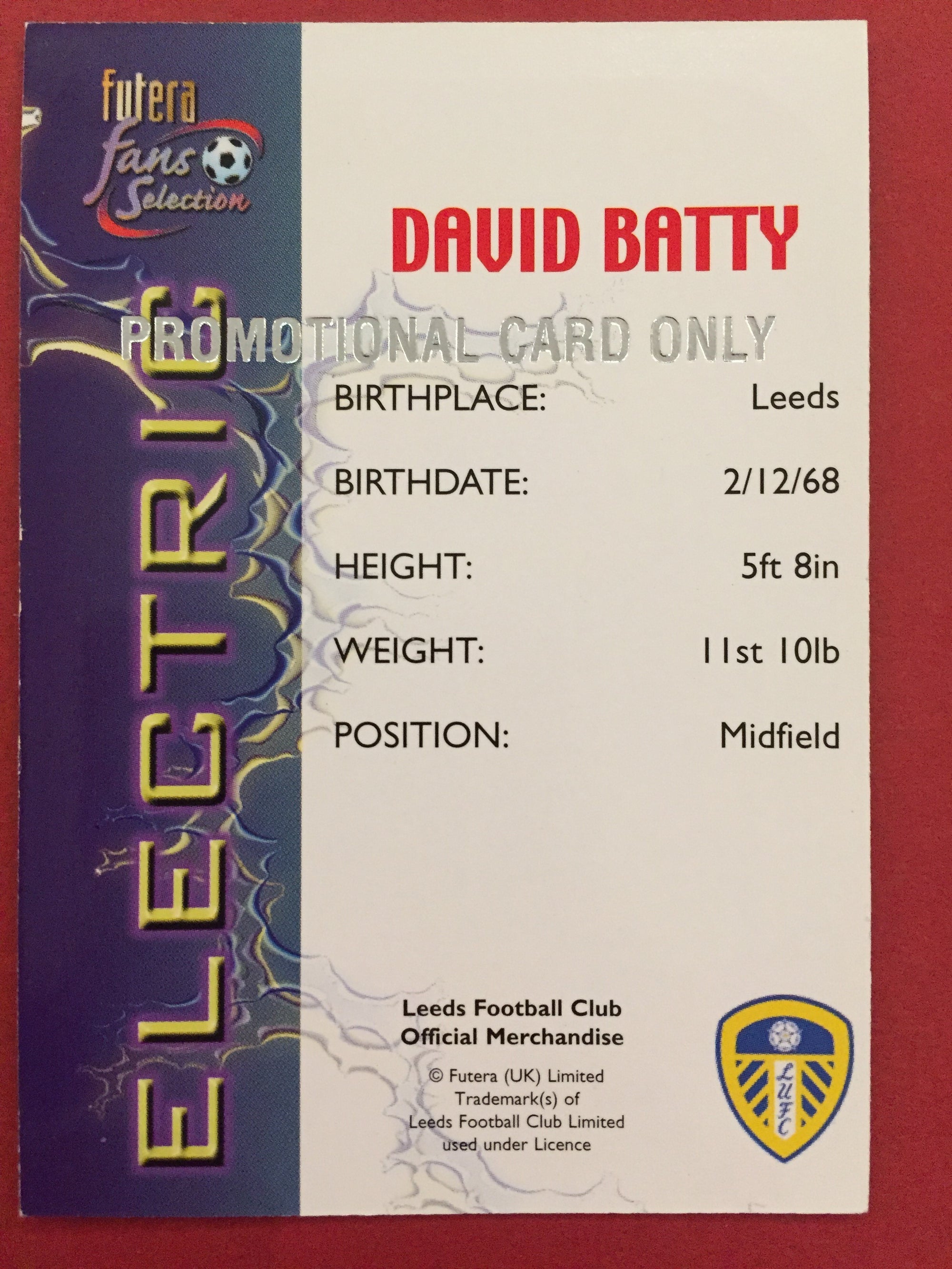 DAVID BATTY - FUTERA ELECTRIC - PROMOTIONAL CARD