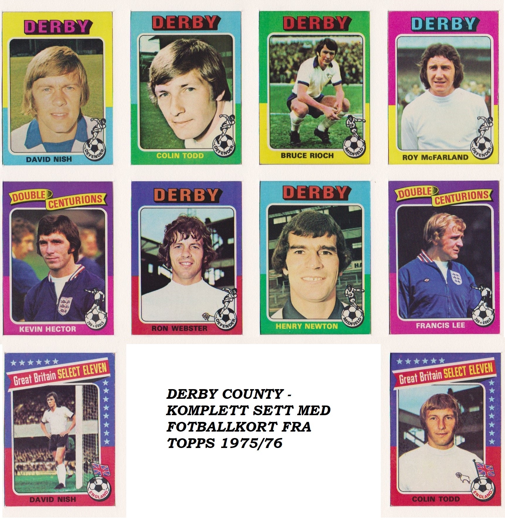 DERBY COUNTY - KOMPLETT SETT MED FOTBALLKORT FRA TOPPS 1975/76