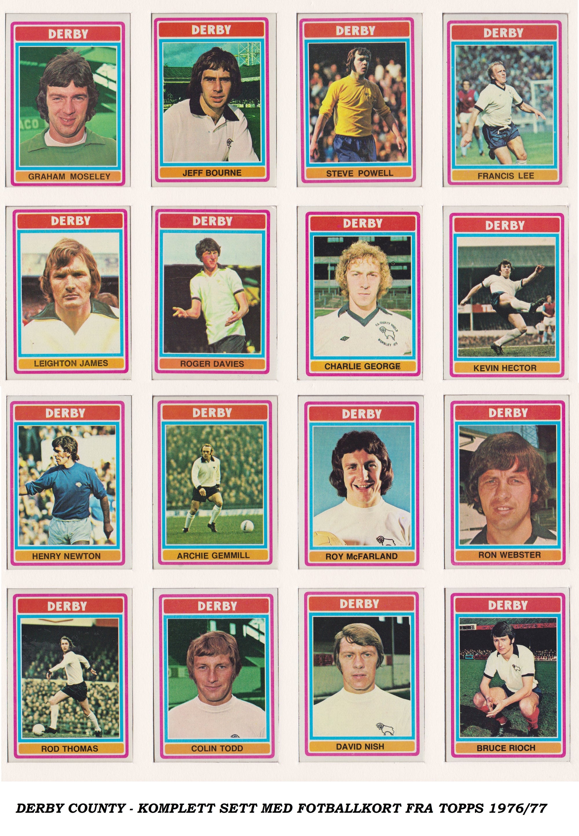 000. DERBY COUNTY - KOMPLETT SETT MED FOTBALLKORT FRA TOPPS 1976/77