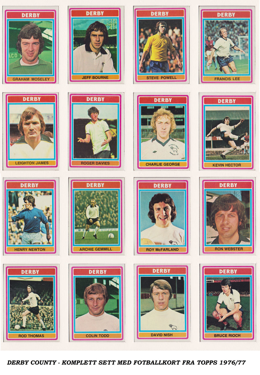 000. DERBY COUNTY - KOMPLETT SETT MED FOTBALLKORT FRA TOPPS 1976/77