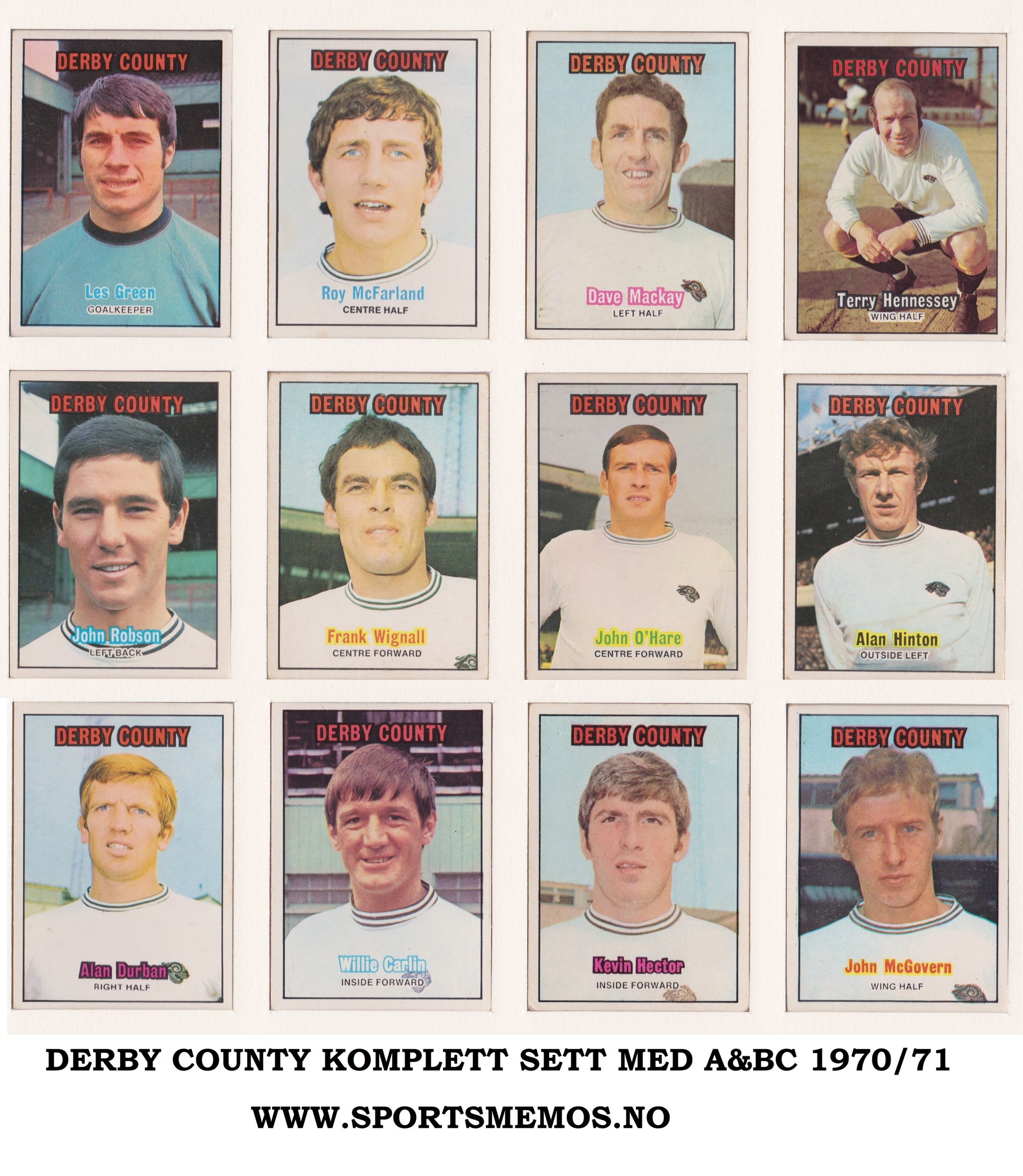 000. DERBY COUNTY - KOMPLETT SETT FRA A&BC 1970/71 ORANGE BACKS