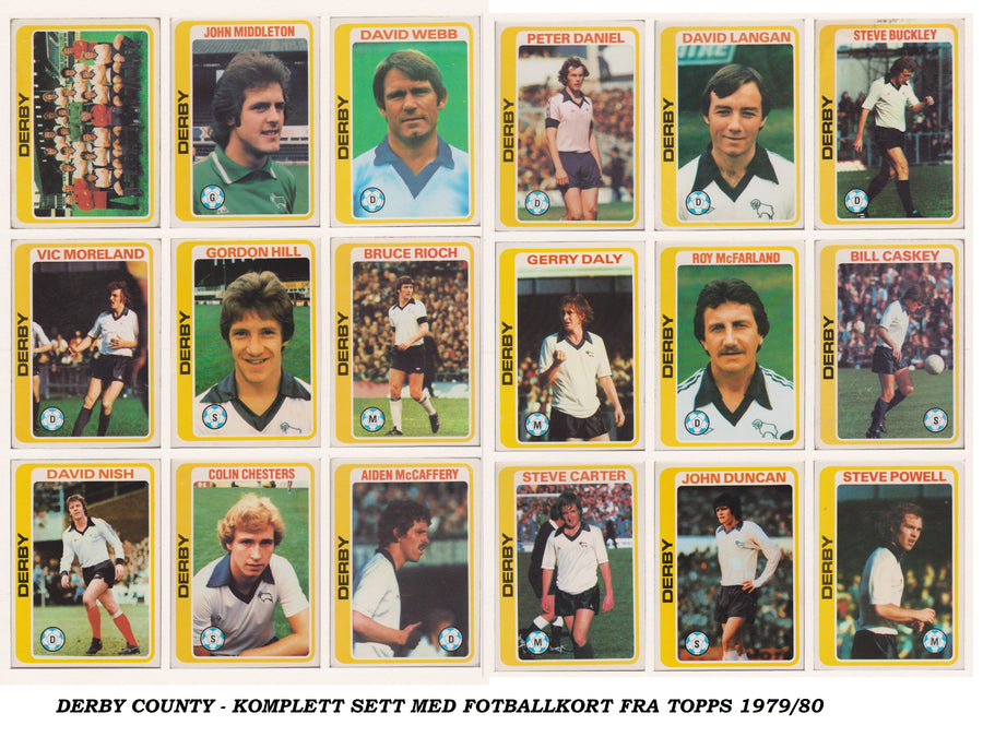 000. DERBY COUNTY - KOMPLETT SETT MED FOTBALLKORT FRA TOPPS 1979/80