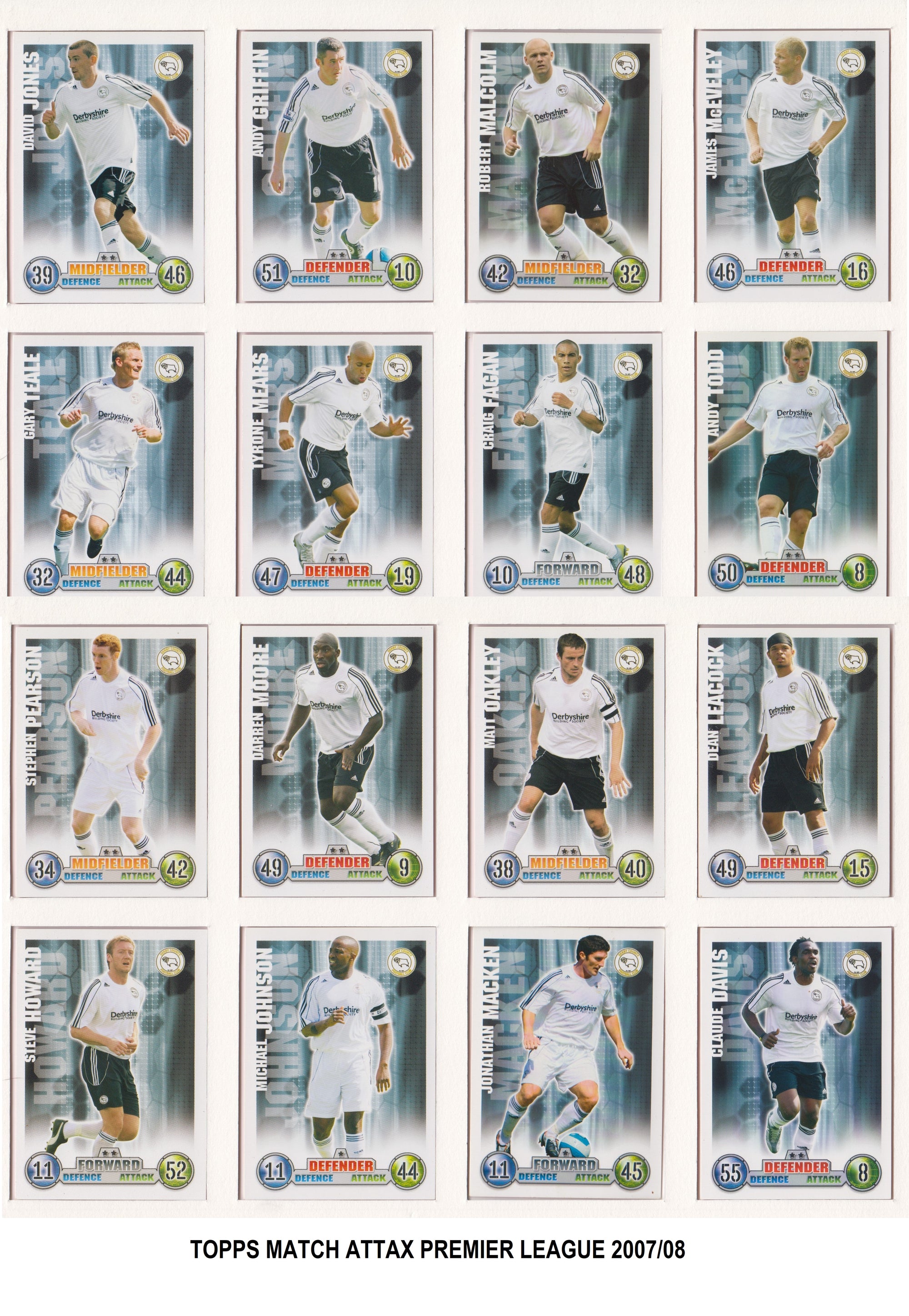 000. DERBY - KOMPLETT SETT MED FOTBALLKORT FRA MATCH ATTAX 2007/08