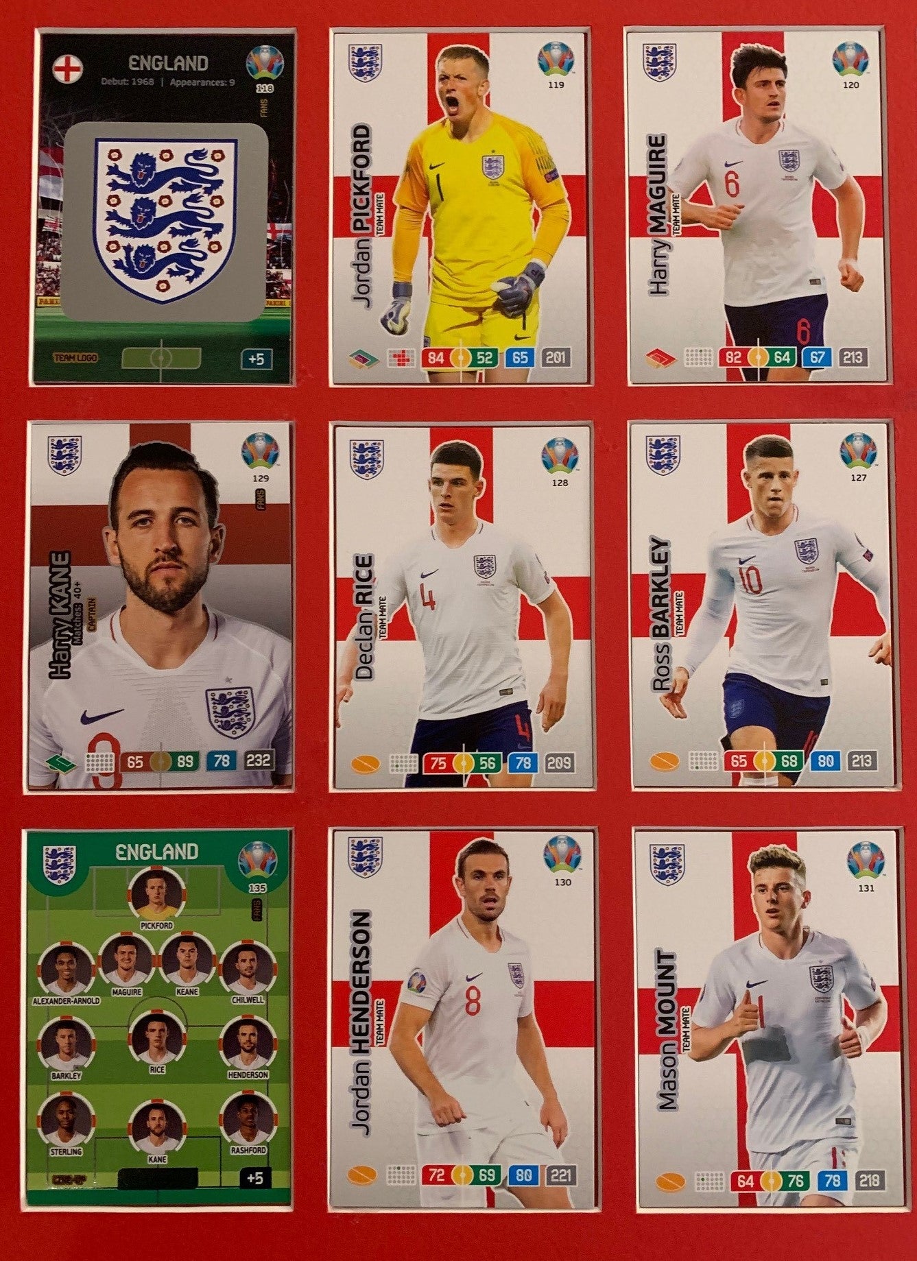 000. ENGLAND - KOMPLETT SETT MED 18 KORT - PANINI EURO 2020
