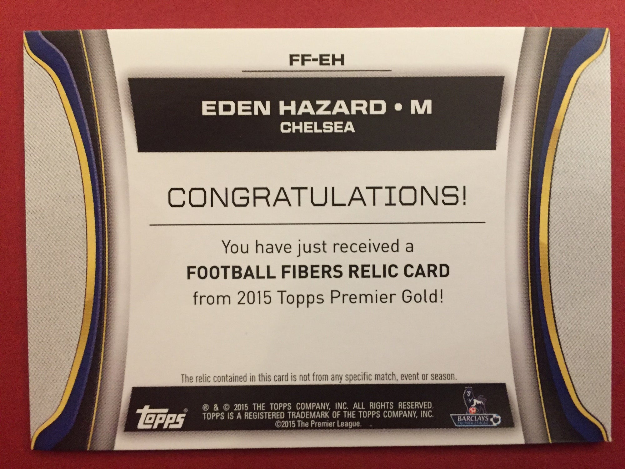 EDEN HAZARD - PLAYER WORN MEMORABILIA