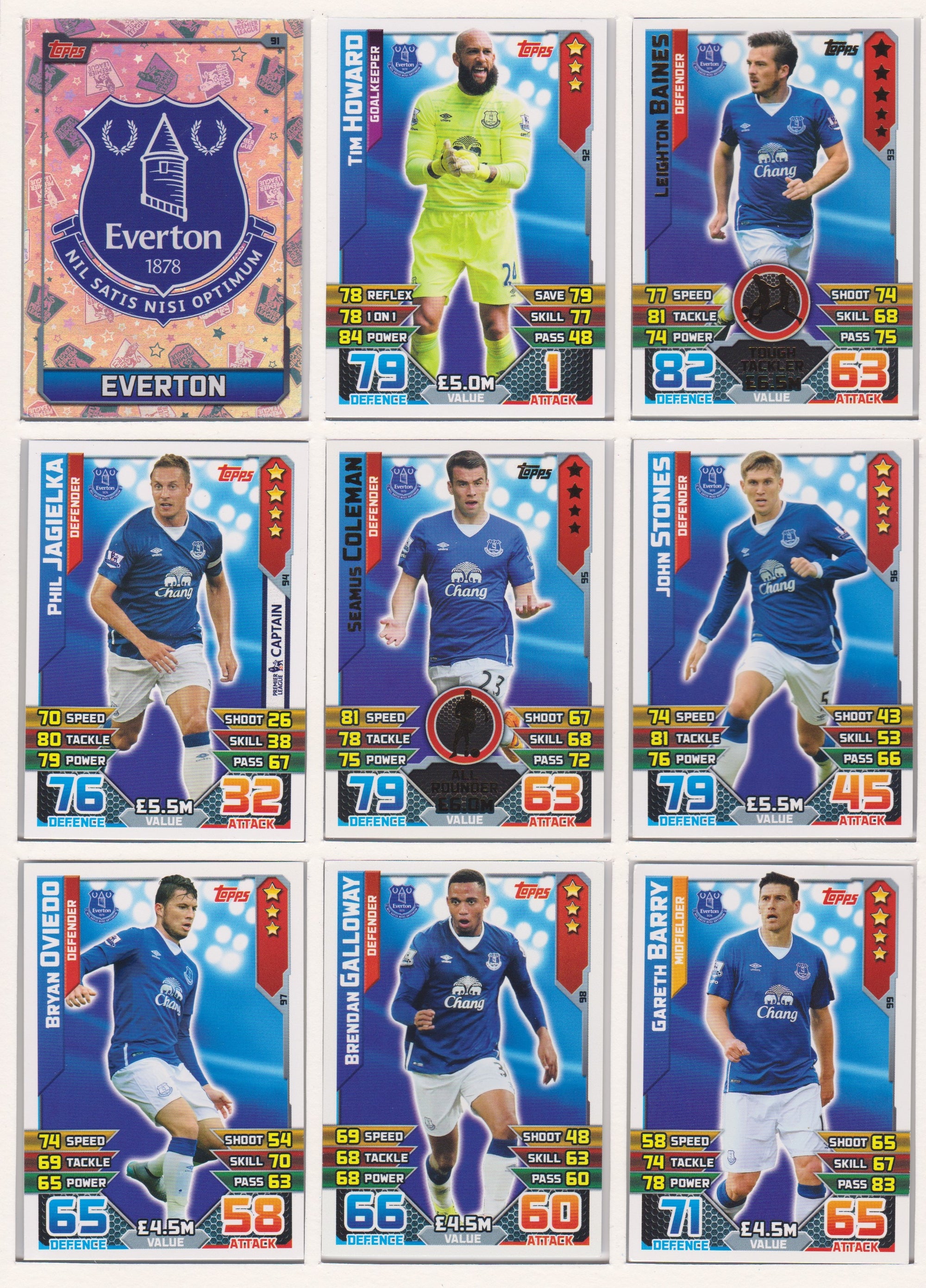 000. EVERTON - KOMPLETT SETT MED TOPPS MATCH ATTAX PREMIER LEAGUE 2015/16