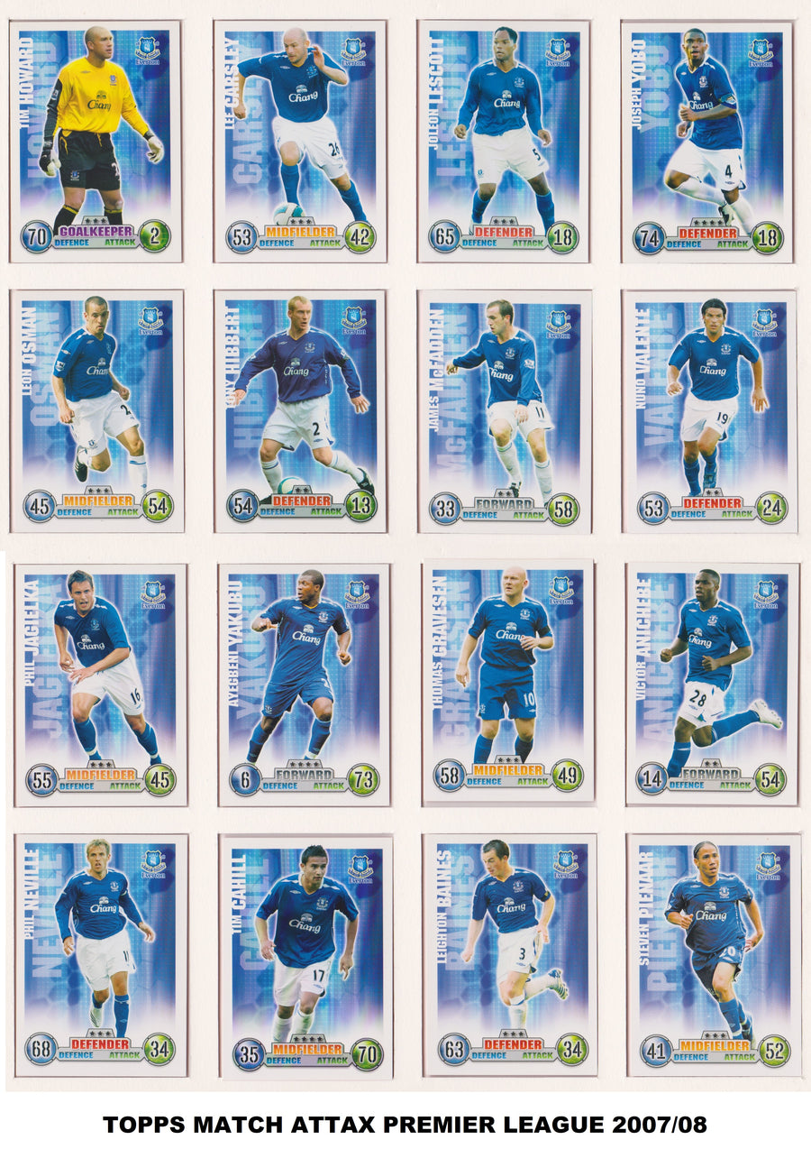 000. EVERTON - KOMPLETT SETT MED FOTBALLKORT FRA MATCH ATTAX 2007/08