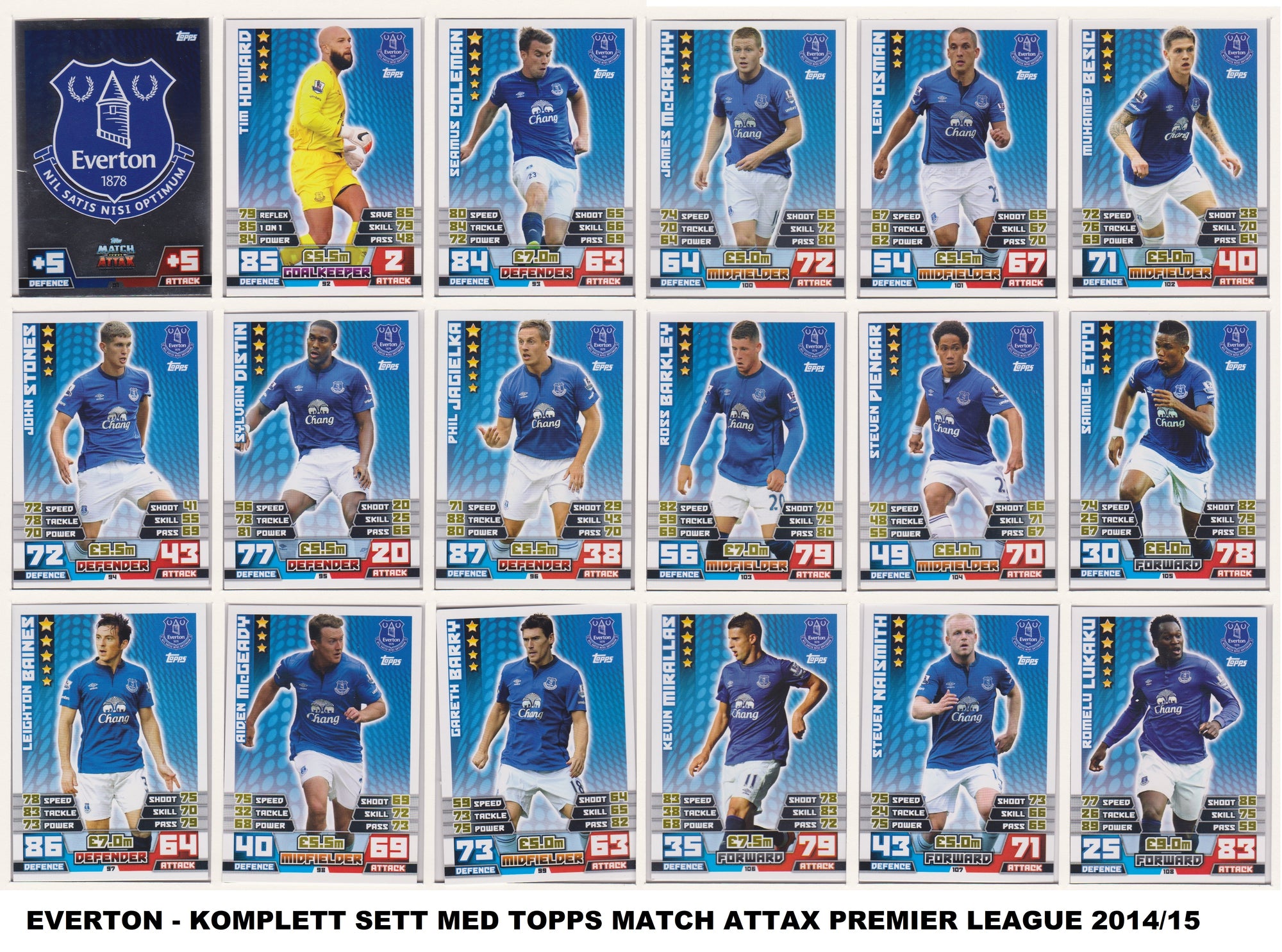 000. EVERTON - KOMPLETT LAGSETT MATCH ATTAX PREMIER LEAGUE 2014/15