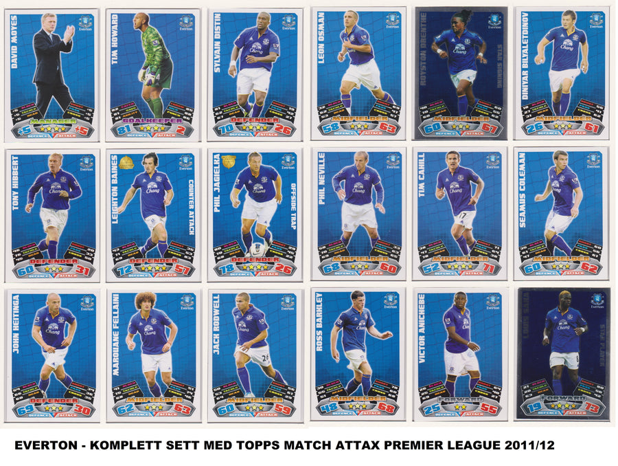 000. EVERTON - KOMPLETT SETT MED TOPPS MATCH ATTAX PREMIER LEAGUE 2011/12