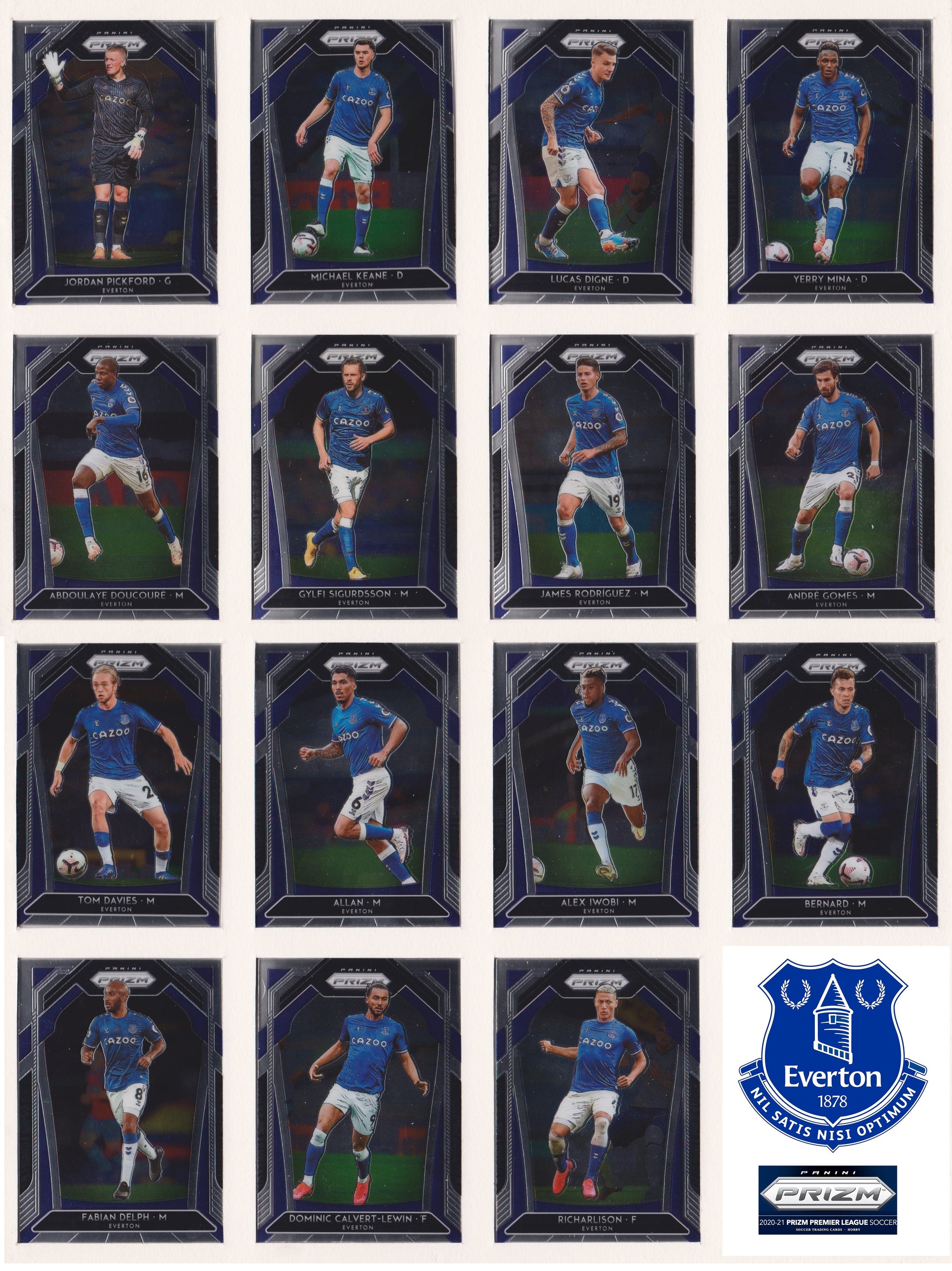 000. EVERTON - KOMPLETT SETT MED PANINI PRIZM PREMIER LEAGUE 2020/21