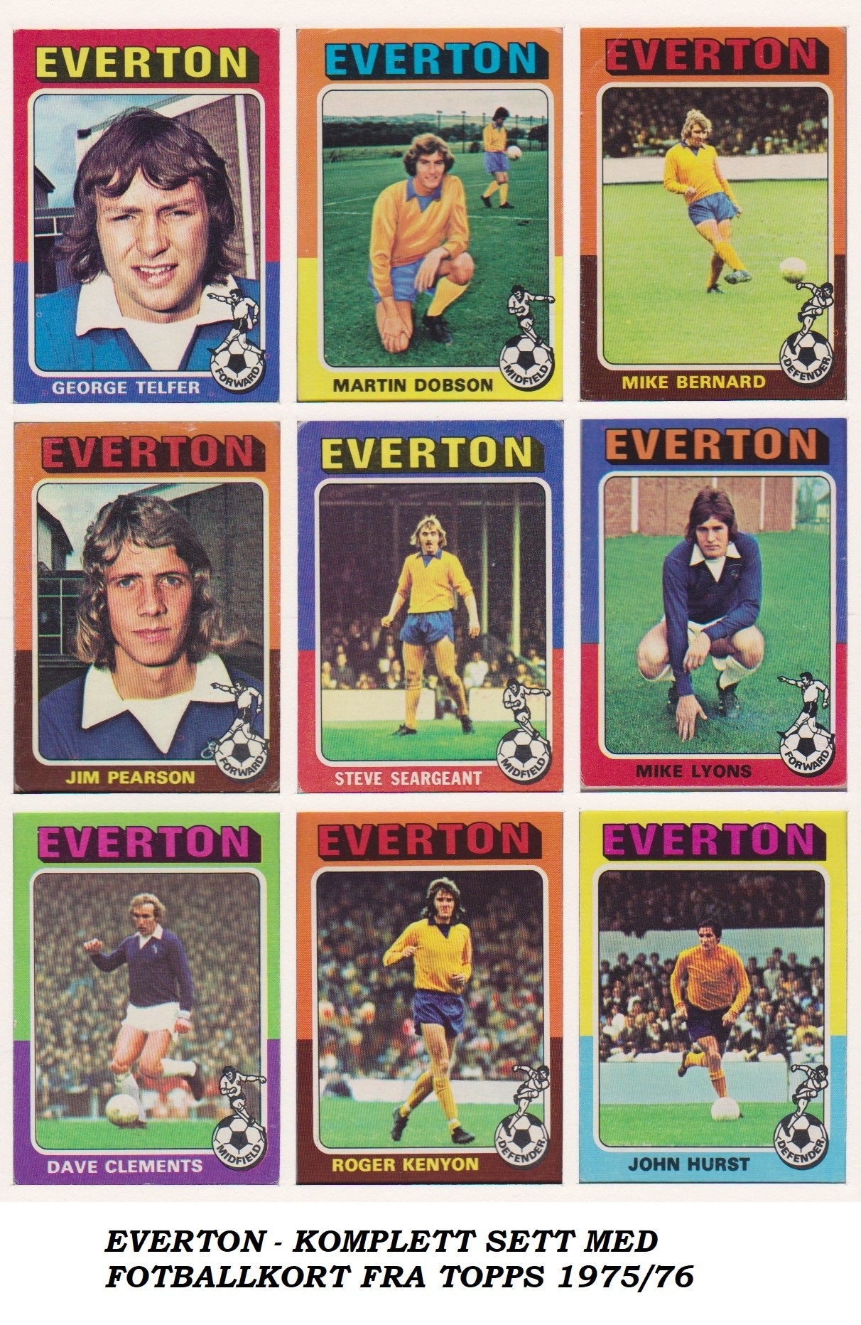 EVERTON - KOMPLETT SETT MED FOTBALLKORT FRA TOPPS 1975/76