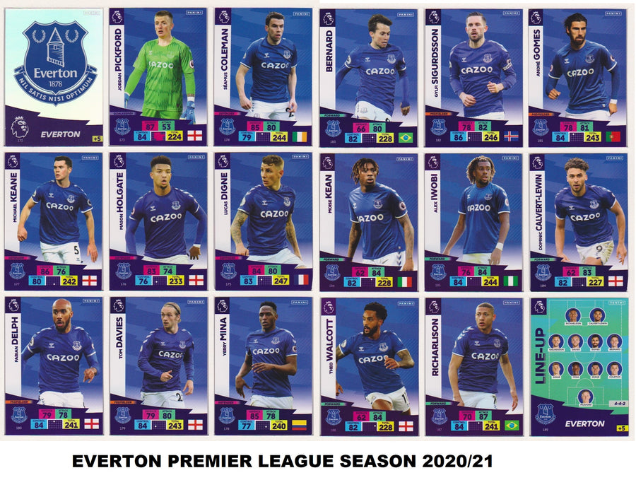 000. EVERTON KOMPLETT LAGSETT PANINI ADRENALYN PREMIER LEAGUE 2020/21